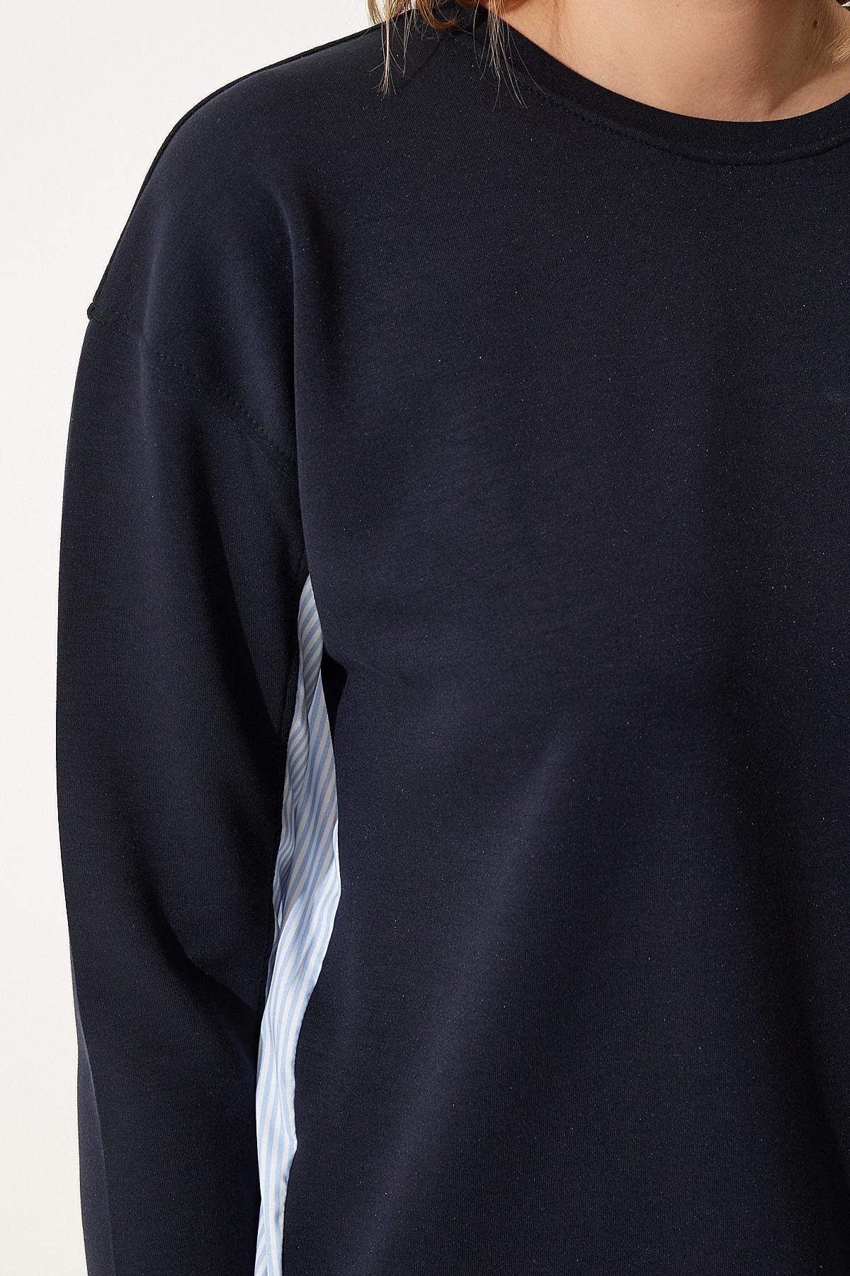 Navy Plain Cropped Sweatshirt, , large image number 4