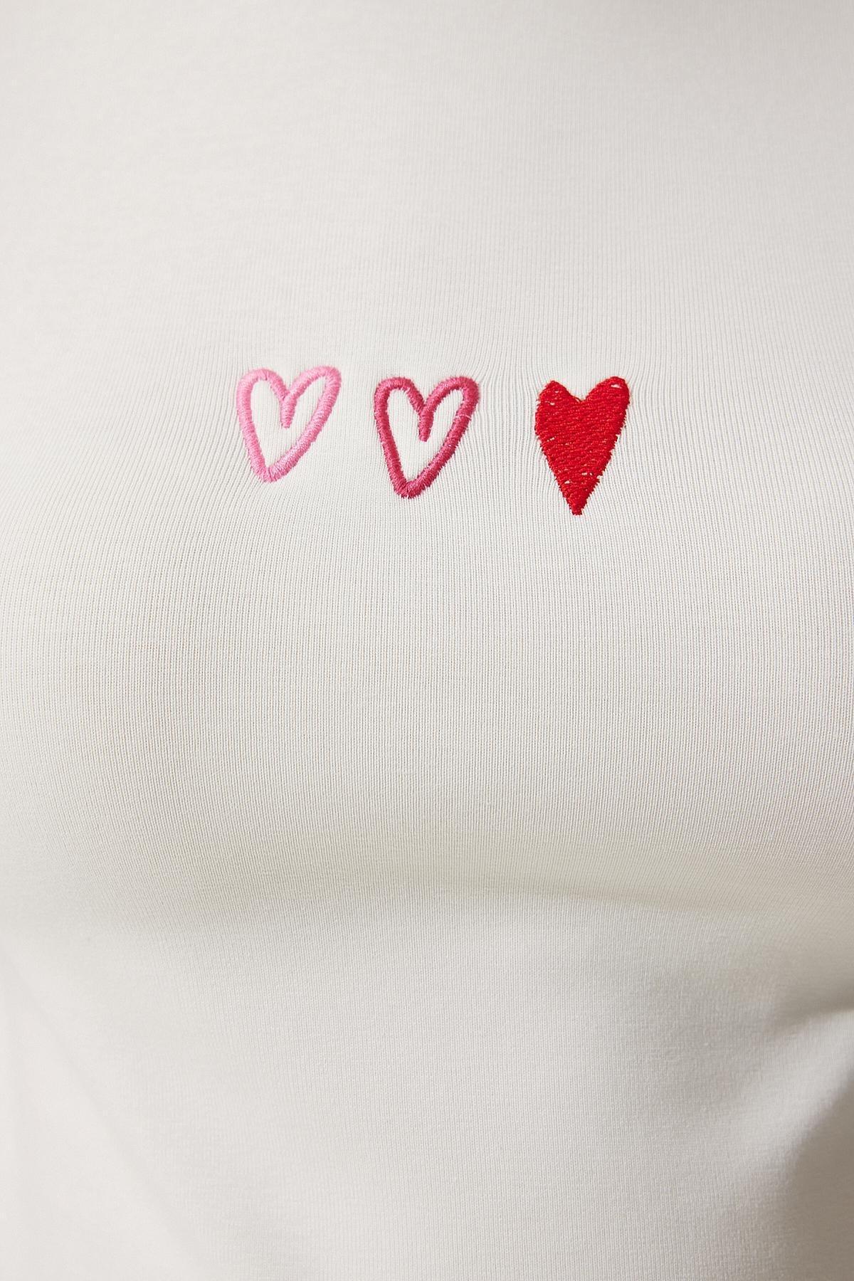 Ecru Embroidered Cropped T-Shirt, , large image number 3