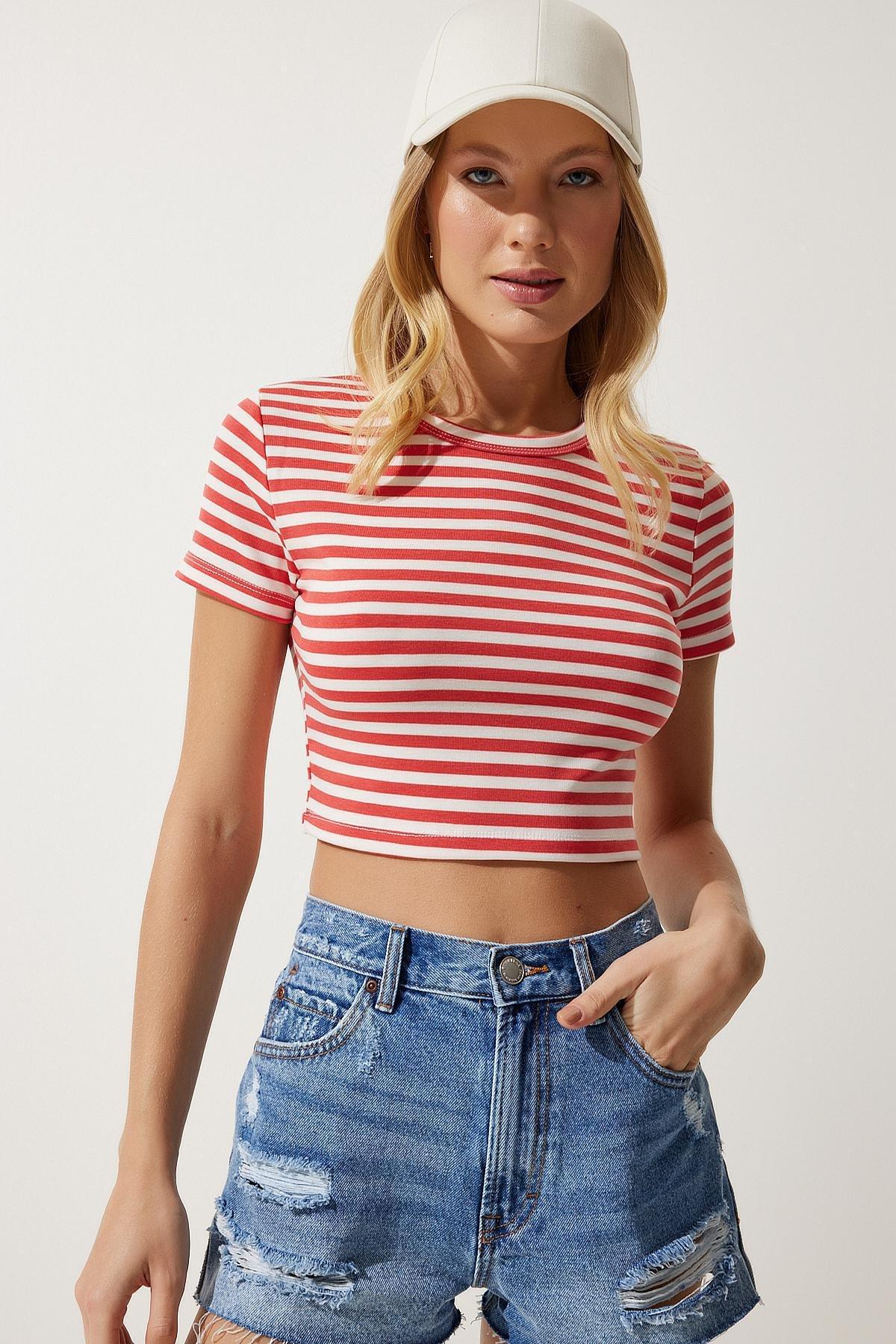 Orange Striped Cropped T-Shirt, , large image number 0