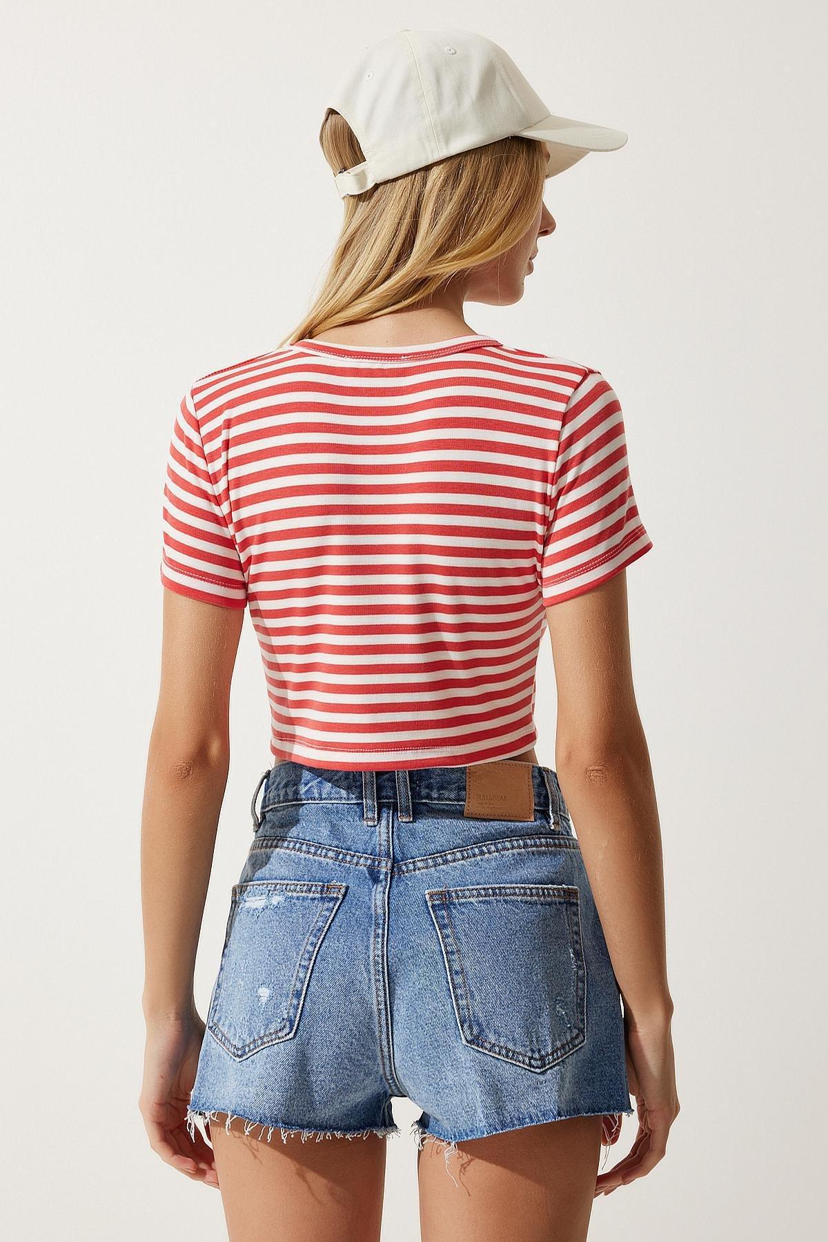 Orange Striped Cropped T-Shirt, , large image number 2