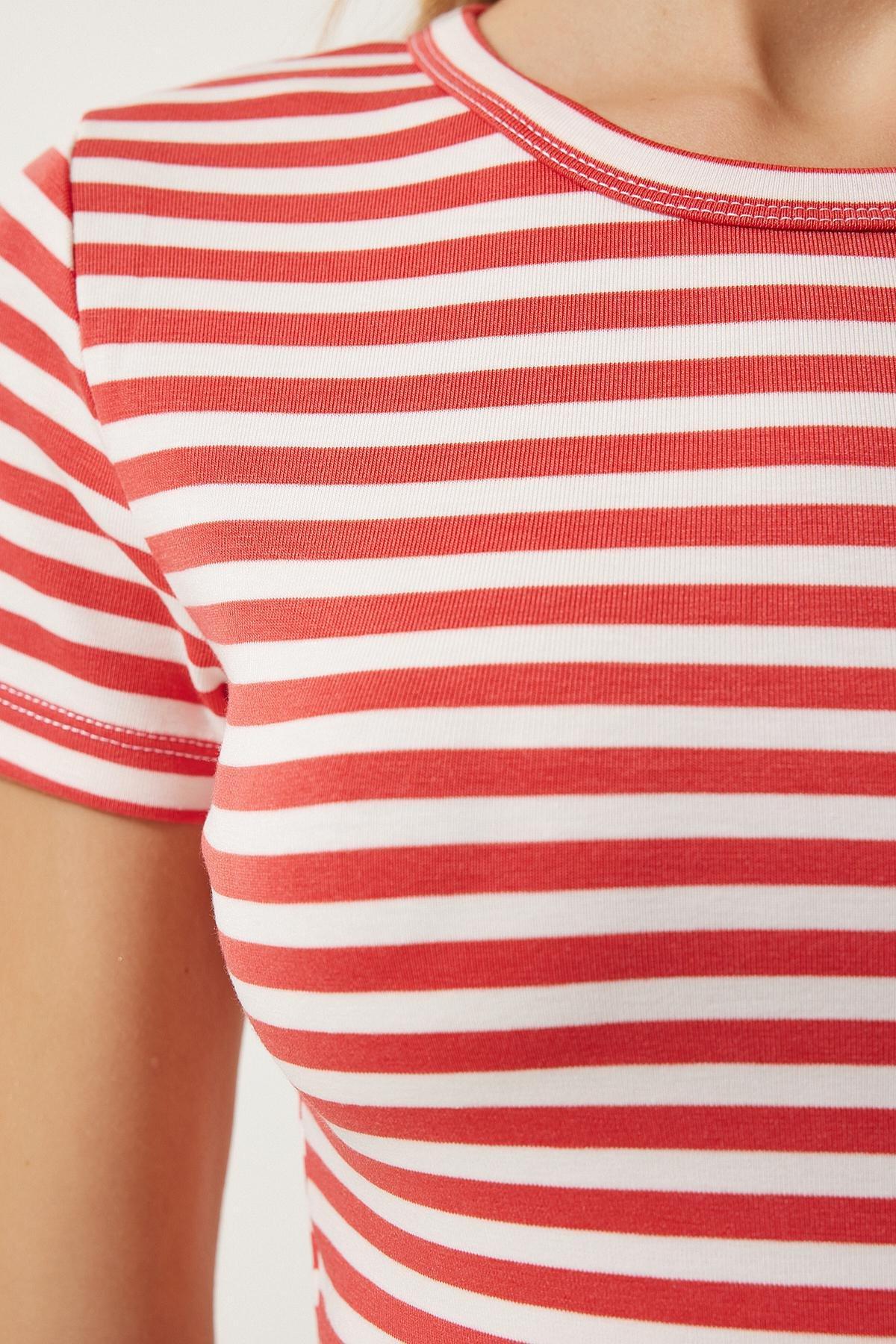 Orange Striped Cropped T-Shirt, , large image number 4
