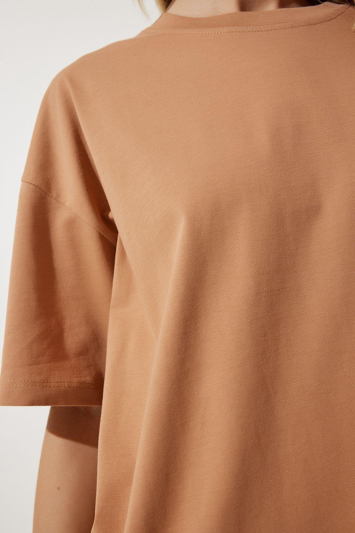 Brown Crew Neck Oversize Knitted T-Shirt, , large image number 3