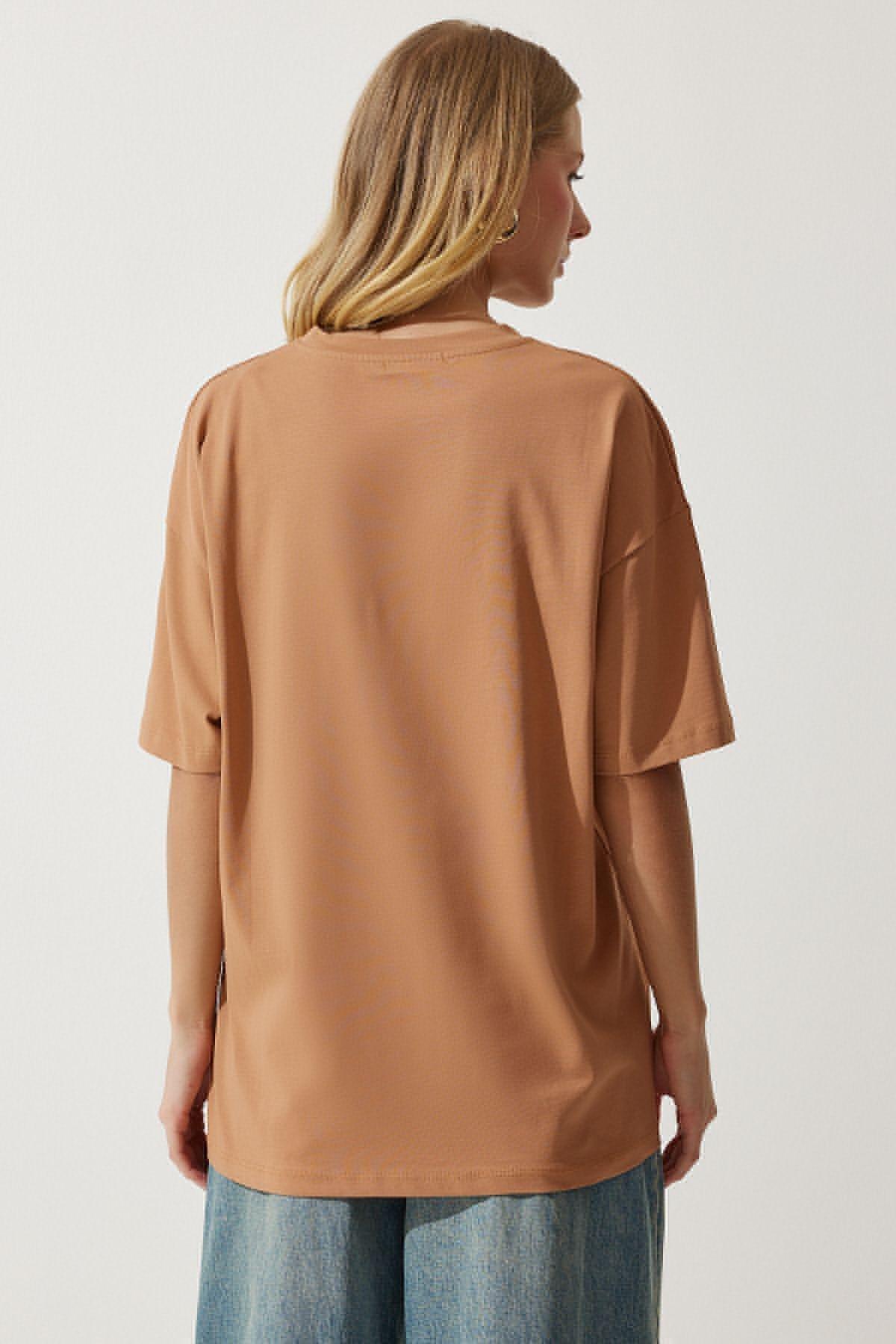 Brown Crew Neck Oversize Knitted T-Shirt, , large image number 4