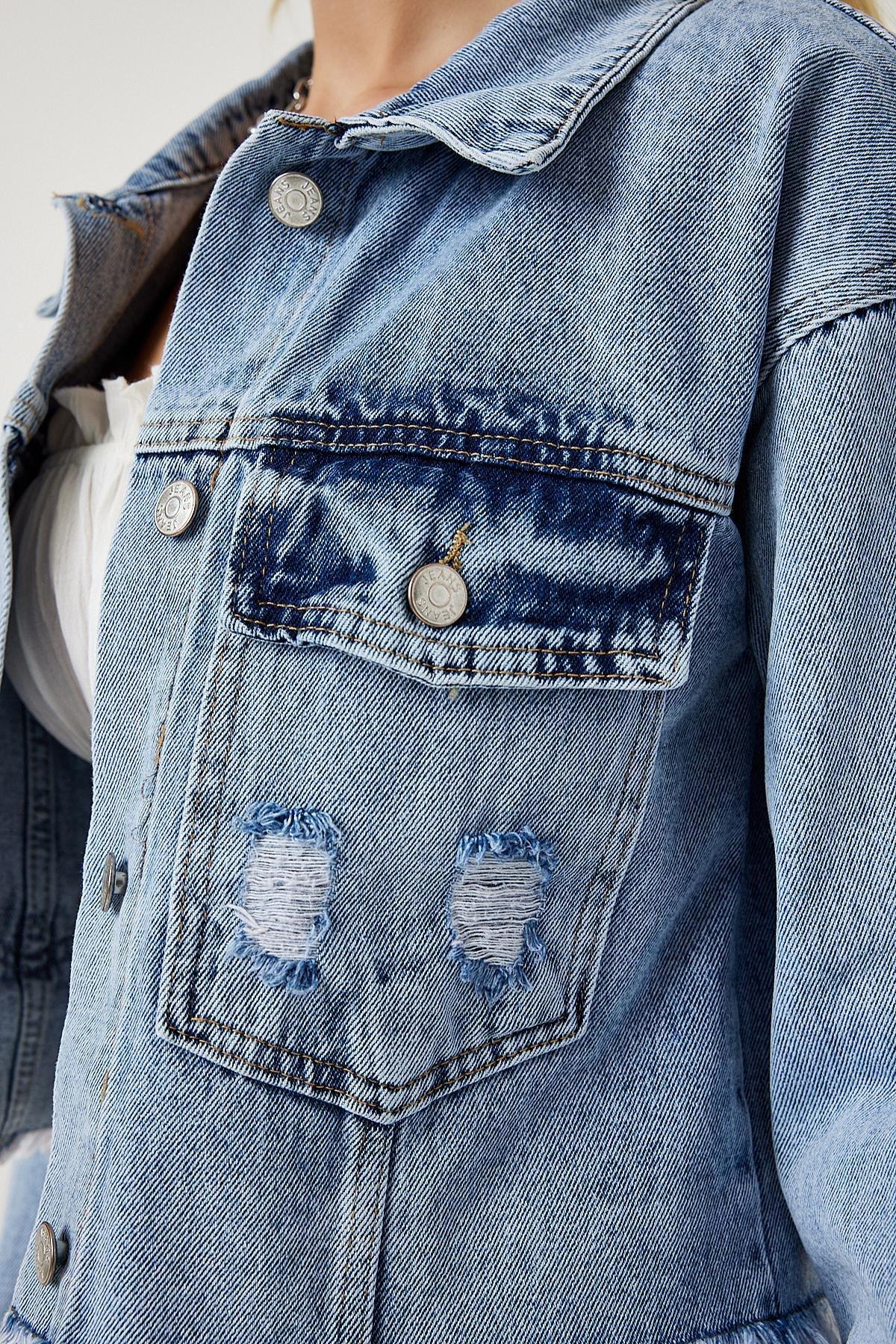 Blue Tassel Detailed Denim Crop Jacket, , large image number 5