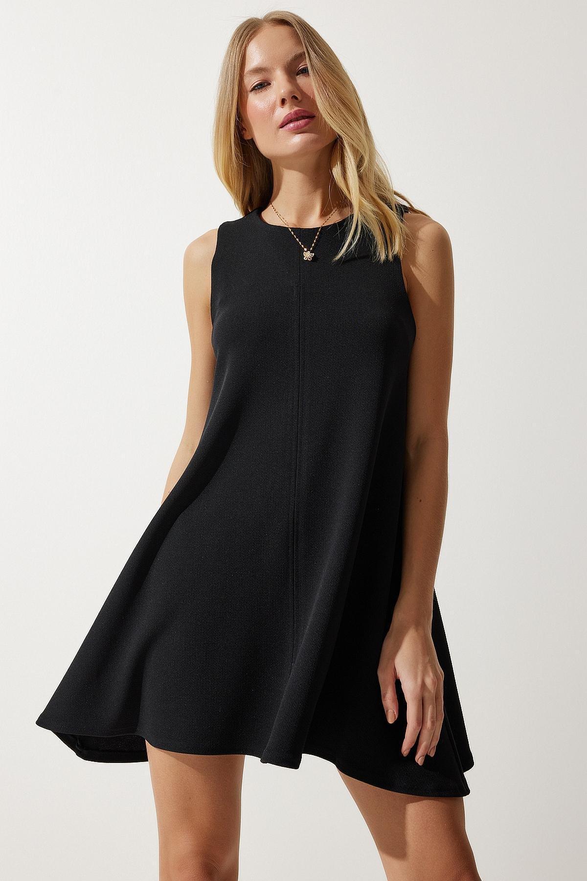 Womens Black Crew Neck Summer Woven Bell Dress RV00160, single, , large image number 3