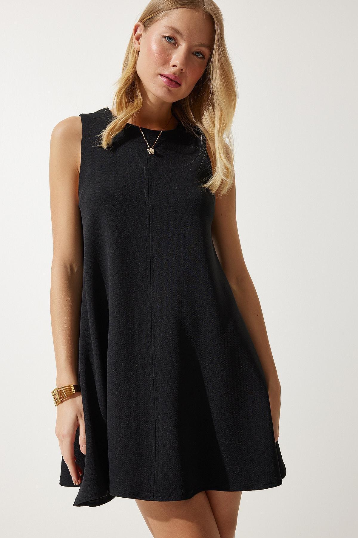 Womens Black Crew Neck Summer Woven Bell Dress RV00160, single, , large image number 4