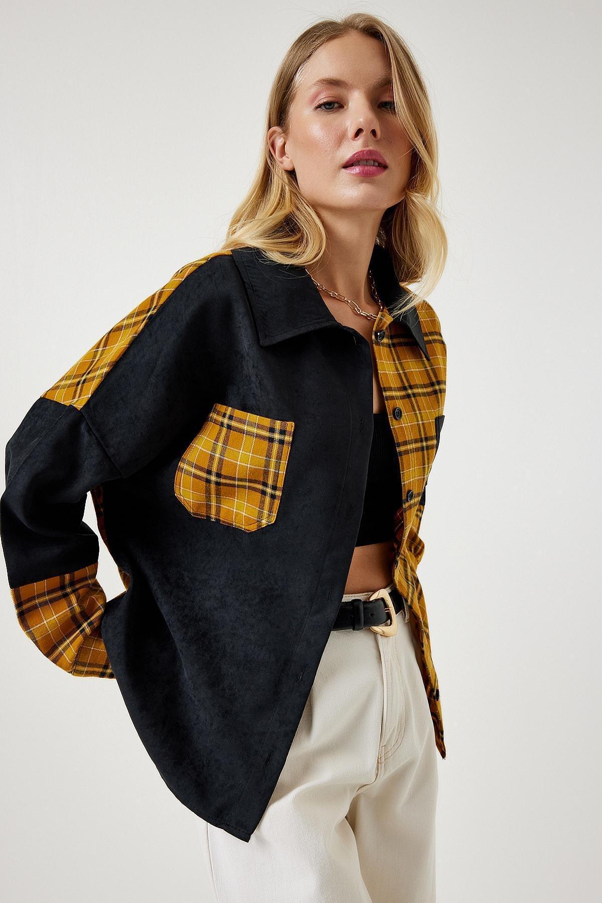 Black Suede Woven Shirt, Black Mustard, large image number 0