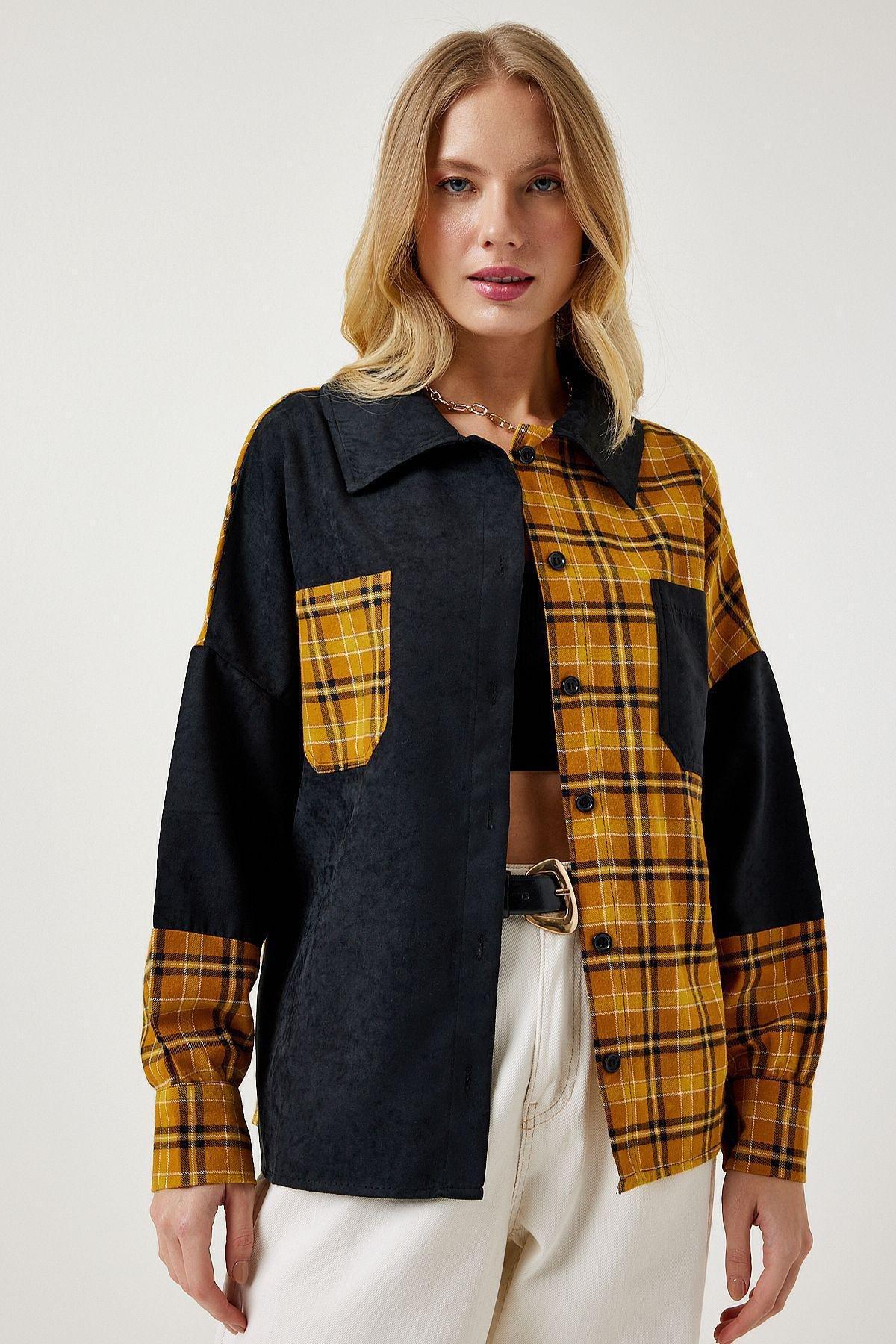 Black Suede Woven Shirt, Black Mustard, large image number 1