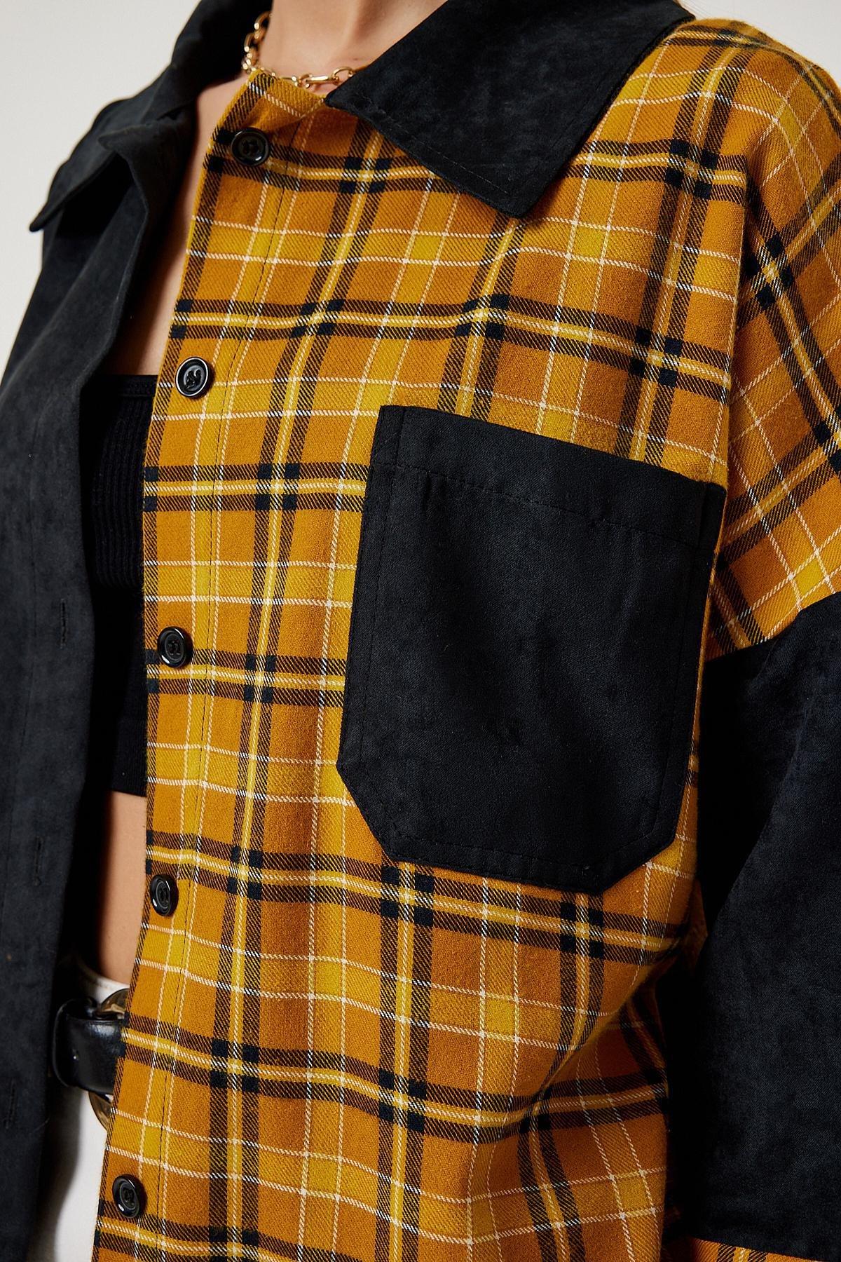 Black Suede Woven Shirt, Black Mustard, large image number 2