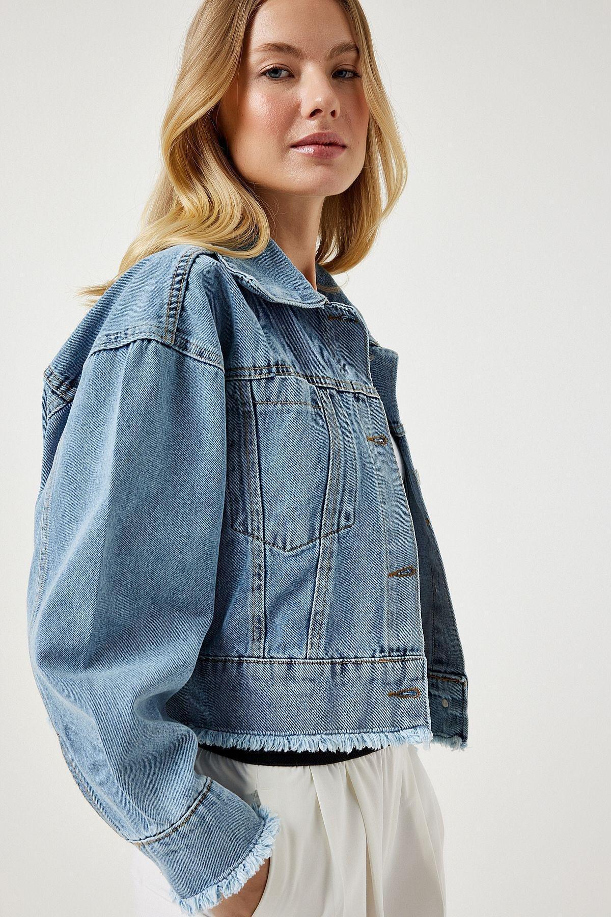 Blue Tassel Detailed Short Denim Jacket, LIGHT BLUE, large image number 1