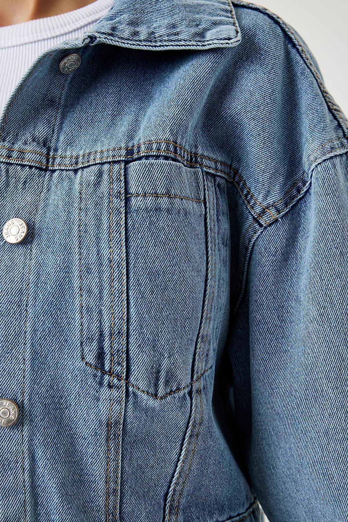 Blue Tassel Detailed Short Denim Jacket, LIGHT BLUE, large image number 2