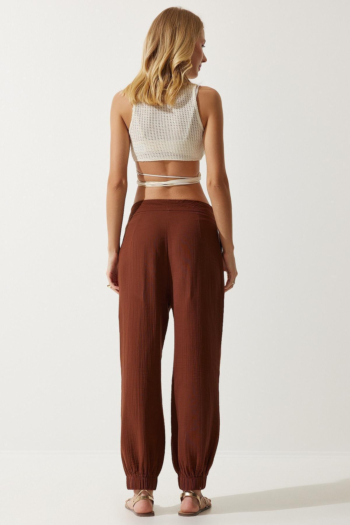 Brown Detailed Muslin Trousers, , large image number 4