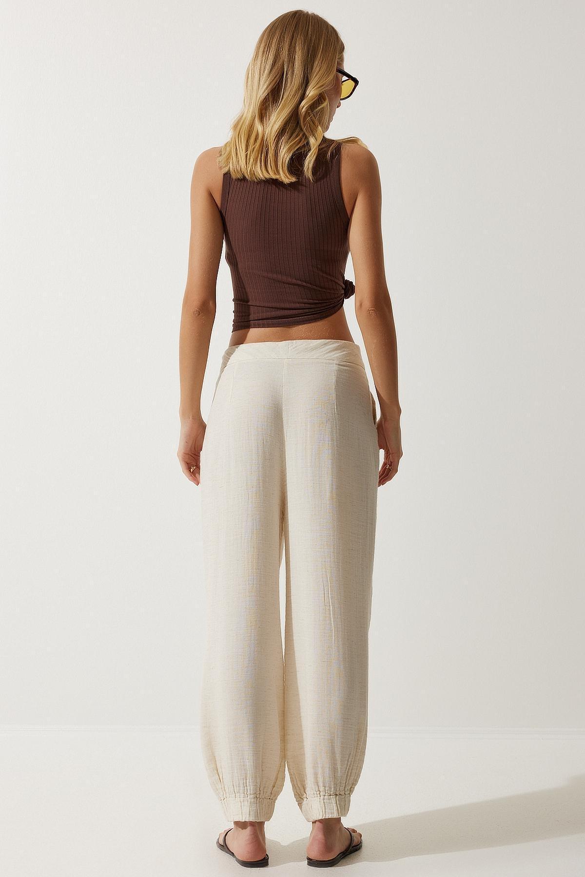 Cream Embroidery Detail Muslin Trousers, , large image number 6