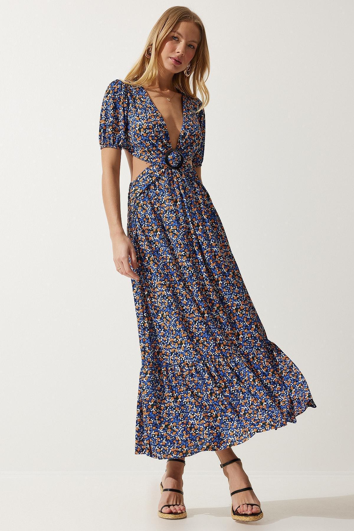 Multicolour Patterned Buckled Dress, , large image number 0