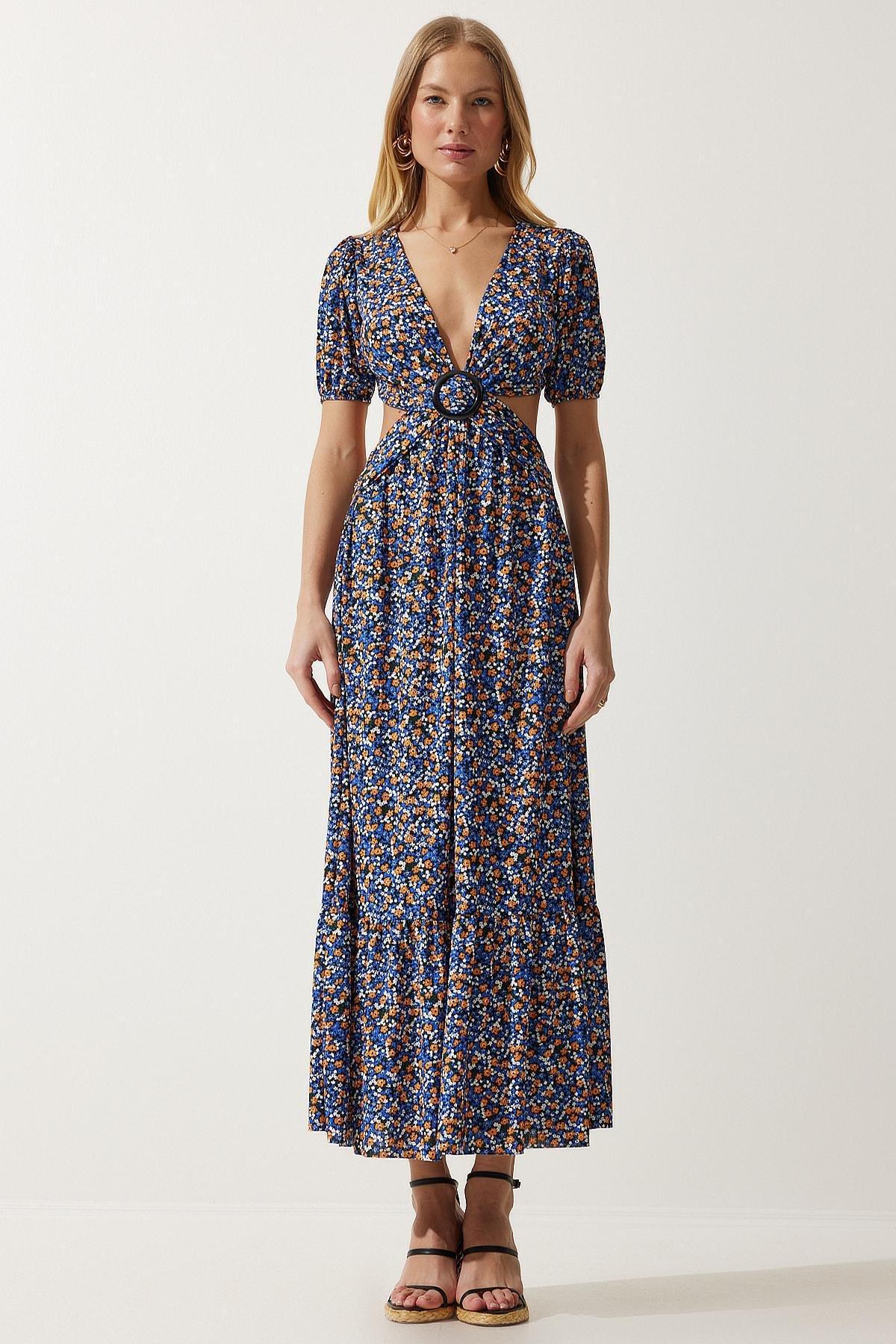 Multicolour Patterned Buckled Dress, , large image number 1