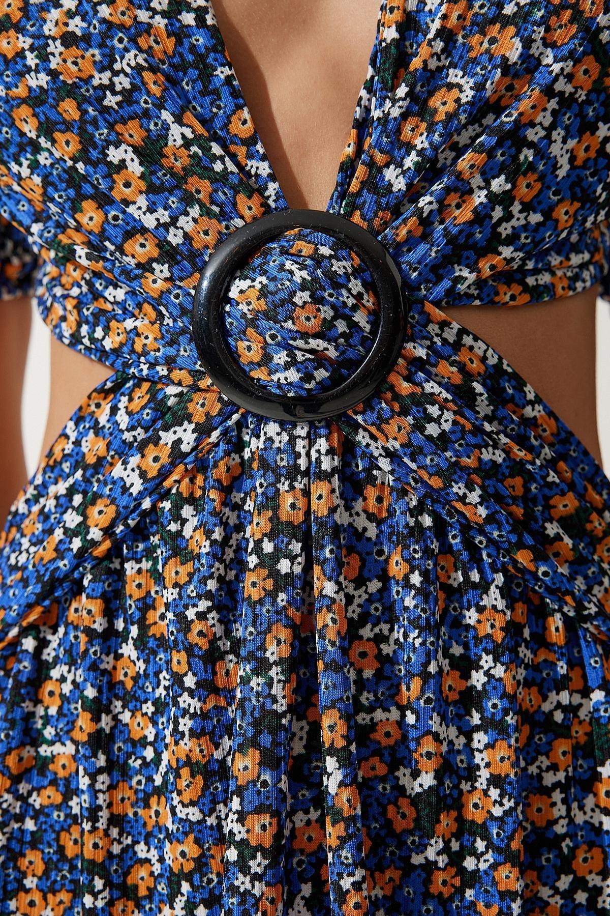 Multicolour Patterned Buckled Dress, , large image number 4