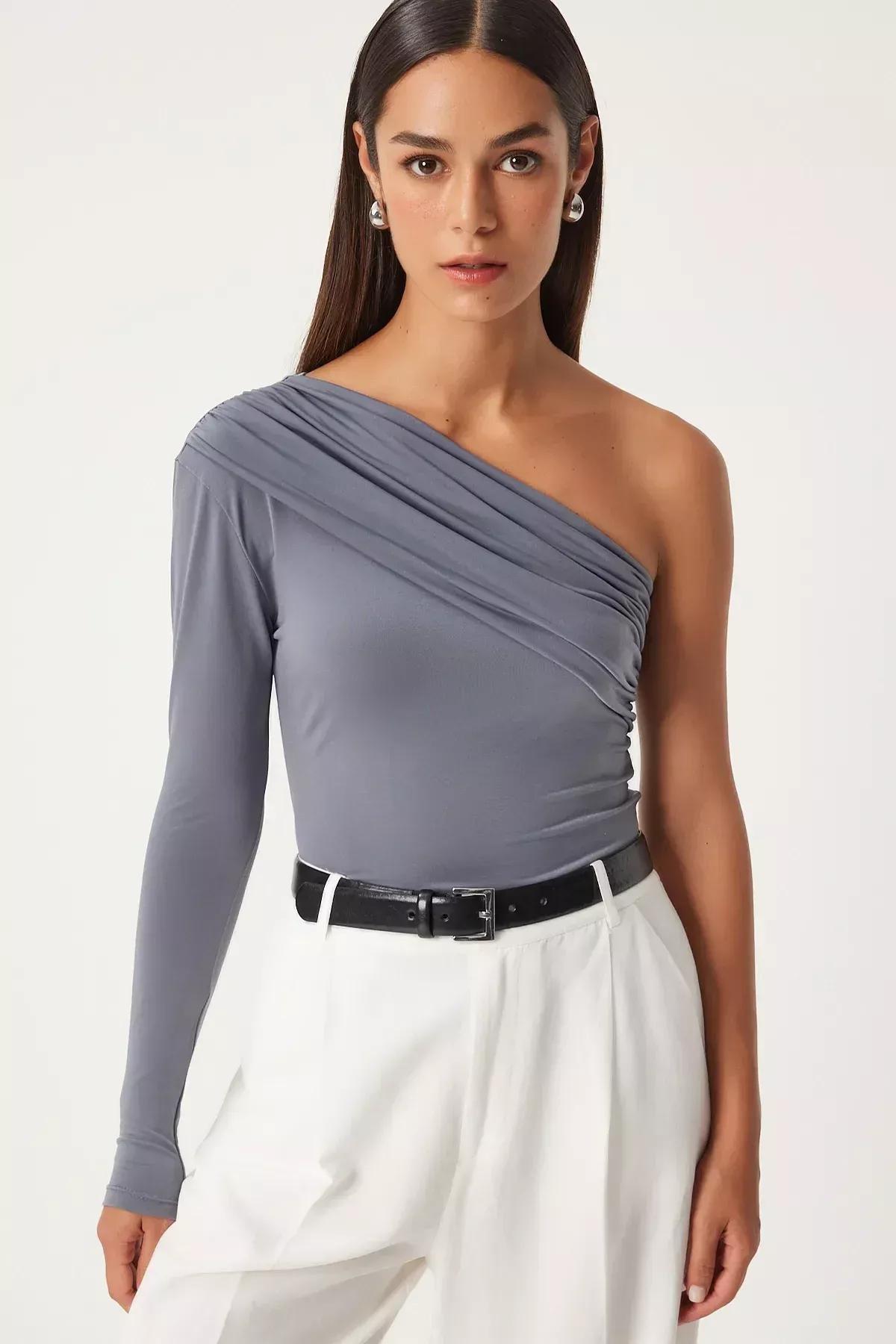 One-Shoulder Ruched Blouse, C101_5662, large image number 1