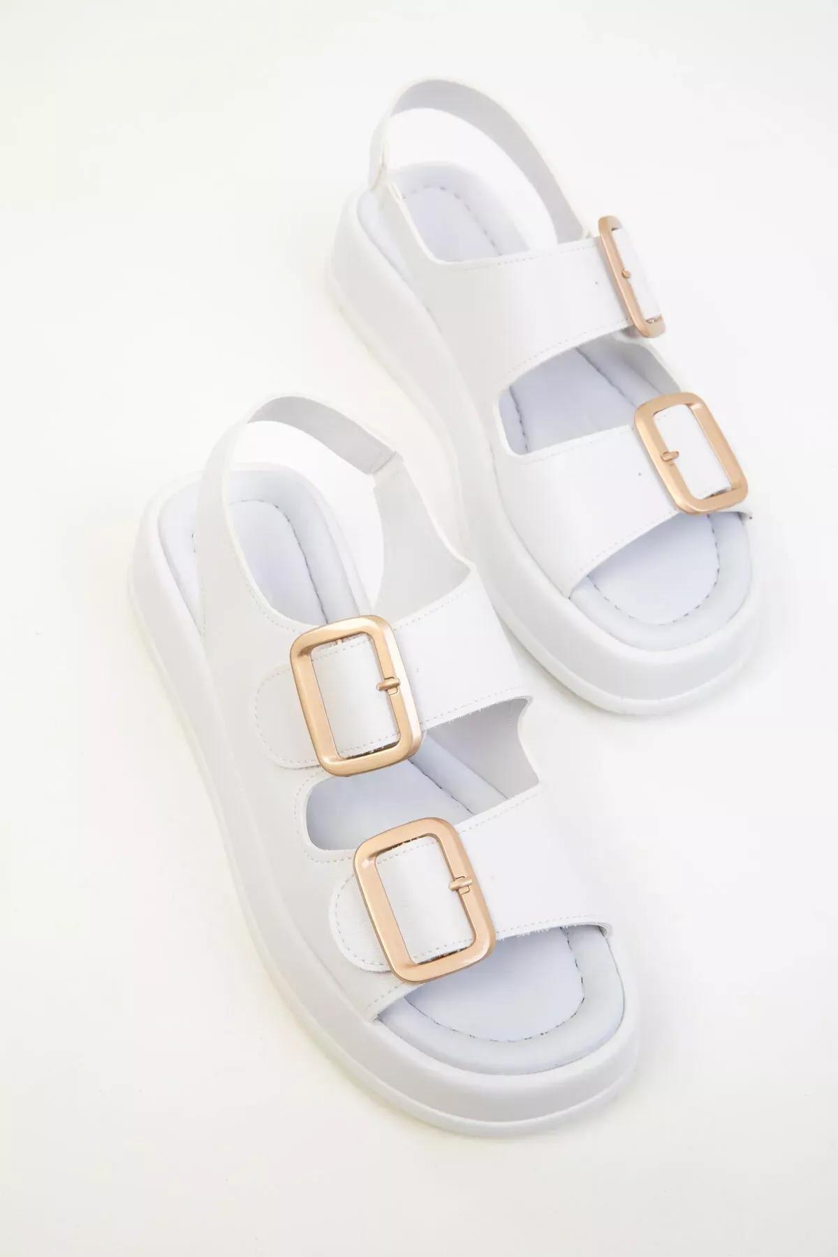 White Gold Detailed Sandals, White, large image number 0