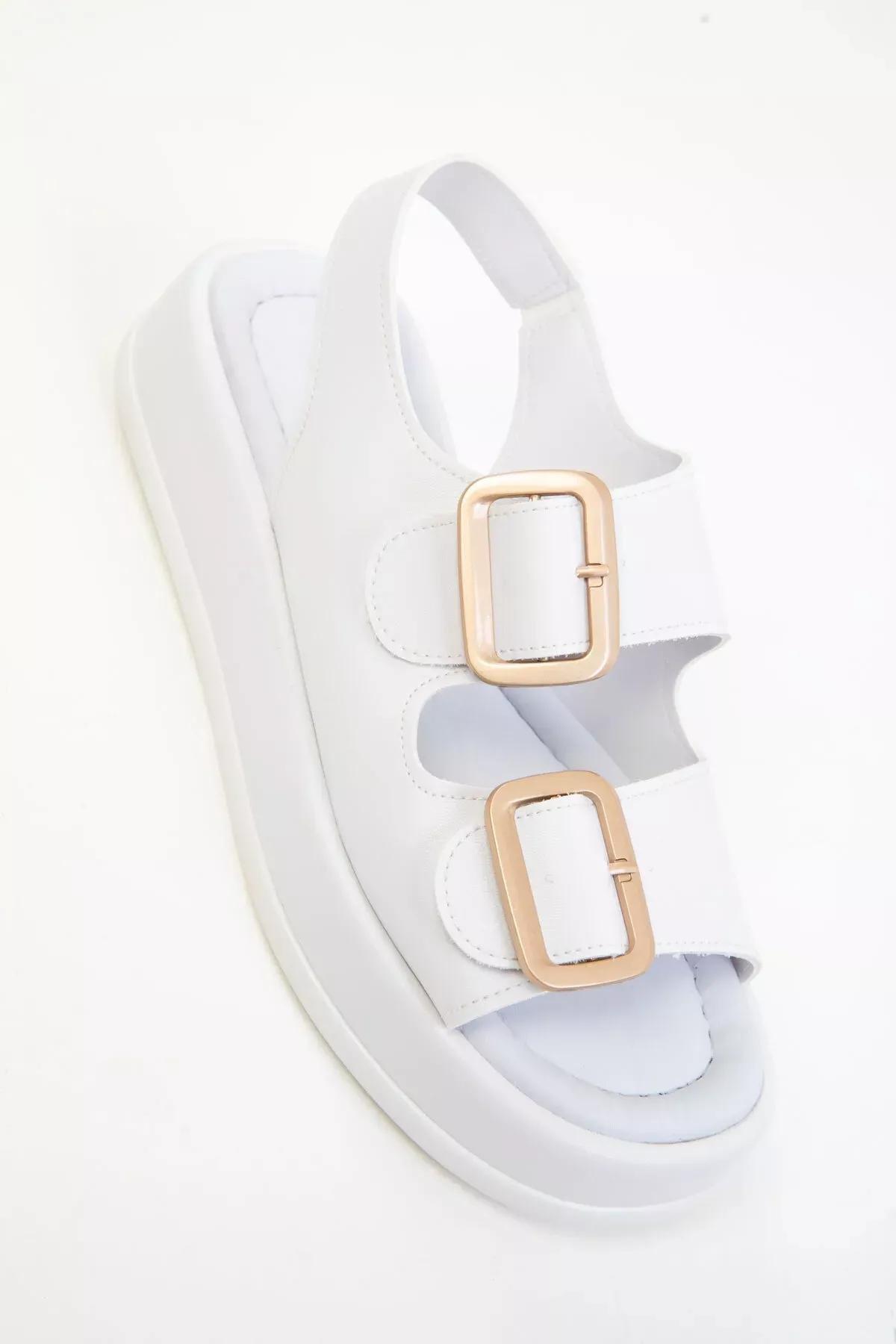 White Gold Detailed Sandals, White, large image number 4