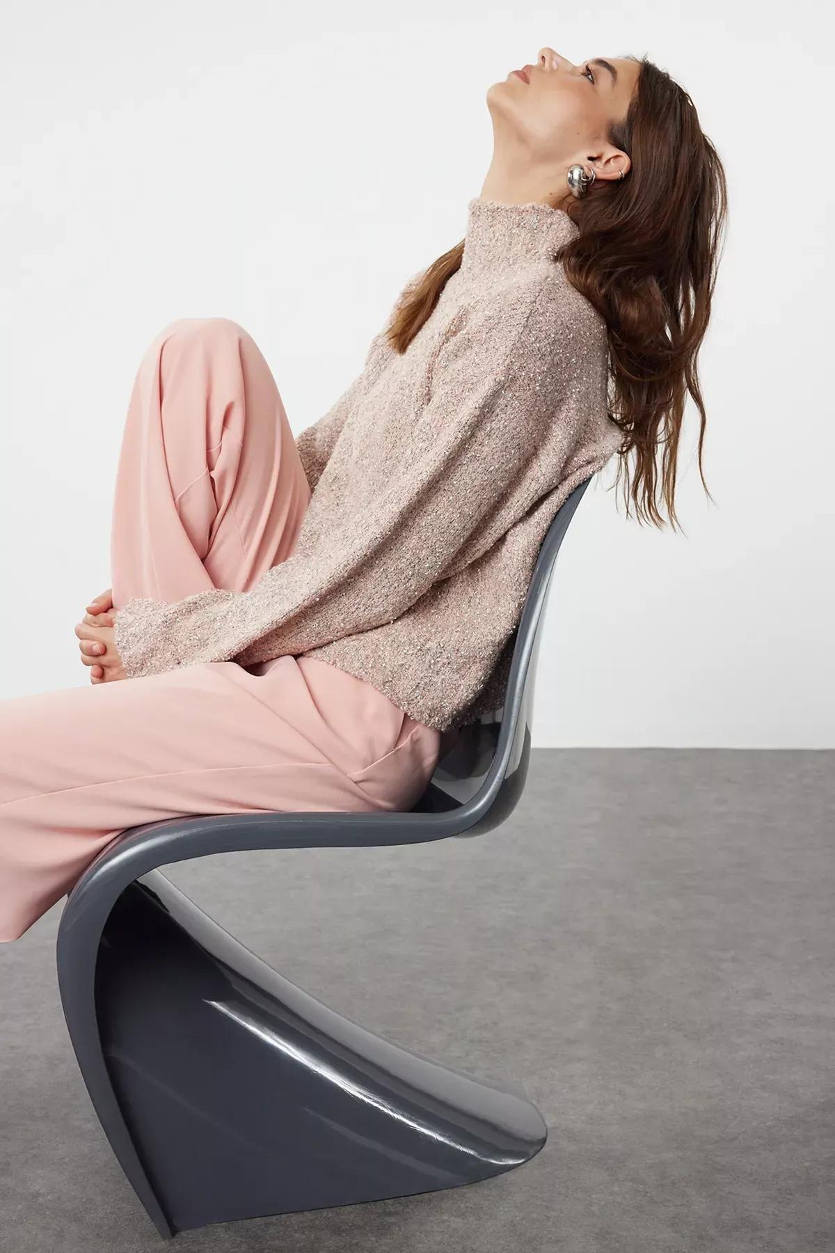 White Textured Cropped Sweater, POWDER, large image number 0