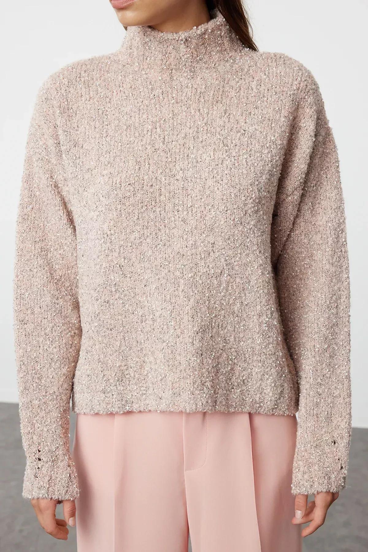 White Textured Cropped Sweater, POWDER, large image number 3