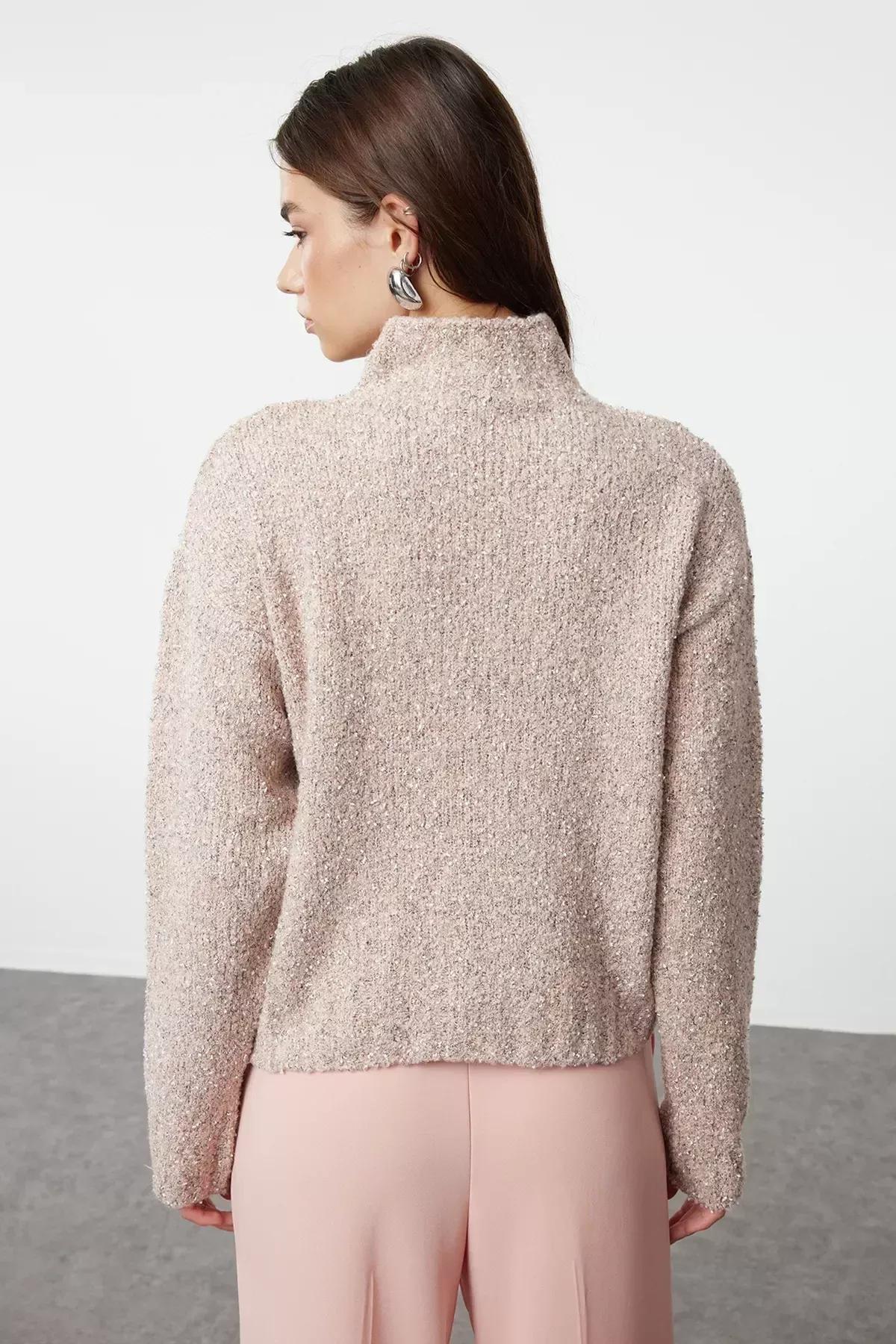 White Textured Cropped Sweater, POWDER, large image number 4