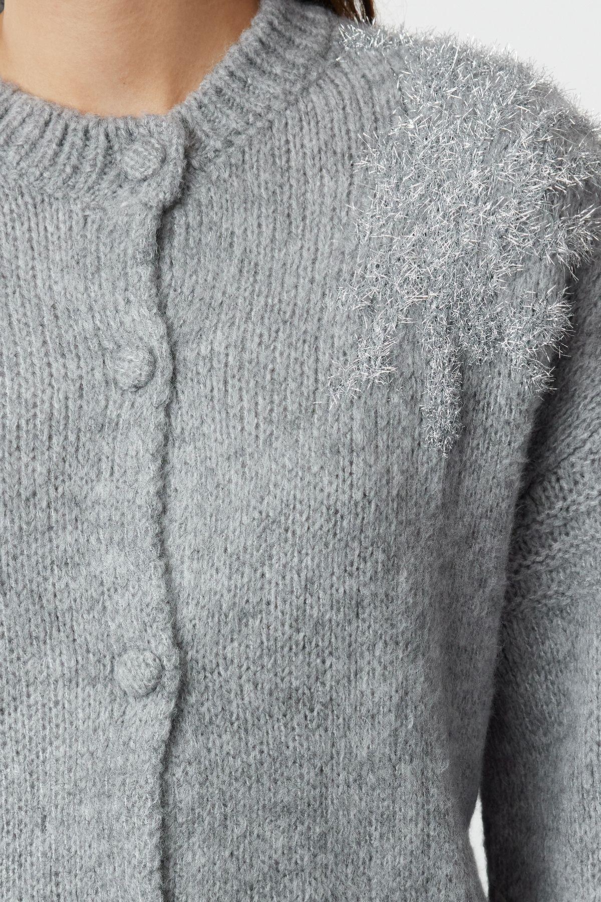 كارديغان مُحاك مطرز بمظهر براق، رمادي, Grey, large image number 2