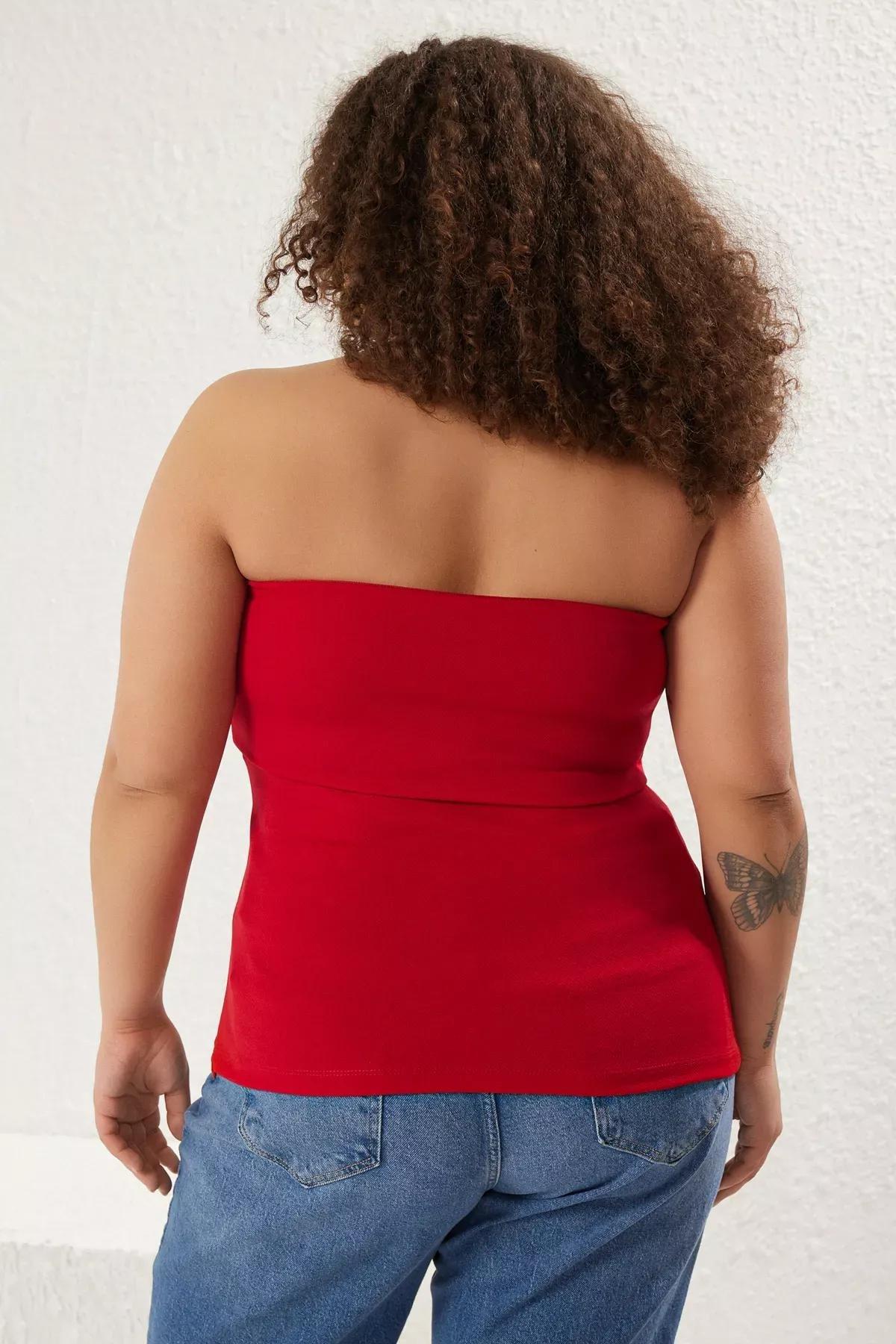 Red Strapless Zipper Blouse, Red, large image number 4