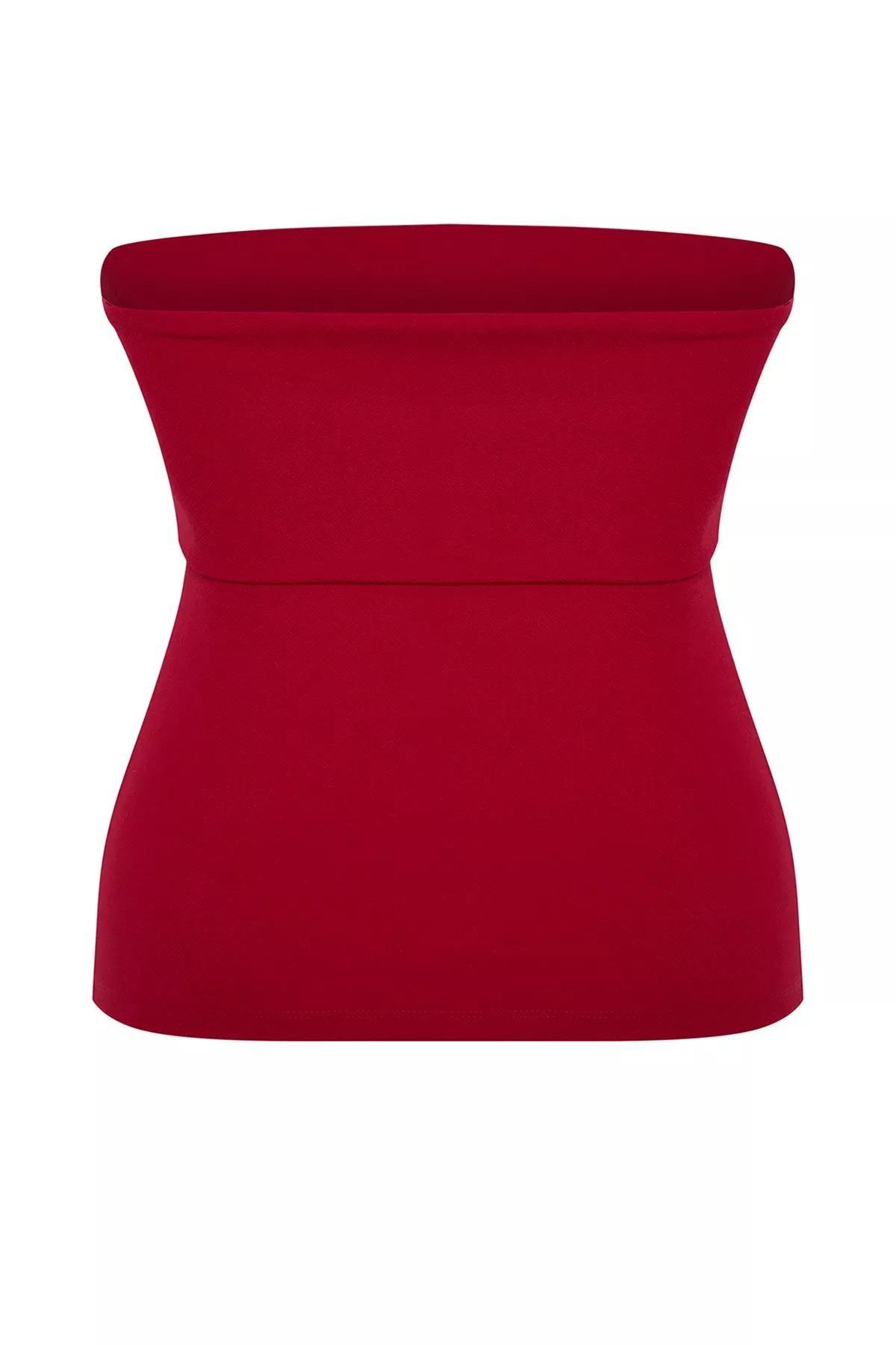 Red Strapless Zipper Blouse, Red, large image number 7
