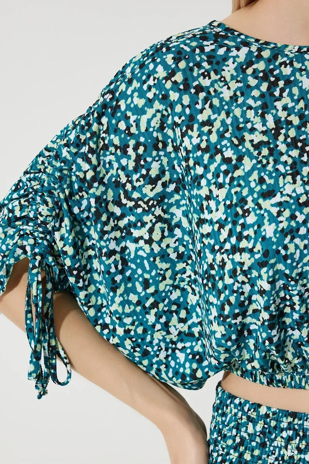 Green Patterned Blouse Palazzo Knitted Suit, , large image number 4