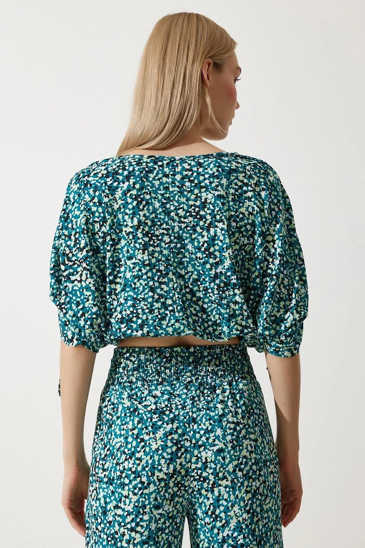 Green Patterned Blouse Palazzo Knitted Suit, , large image number 5