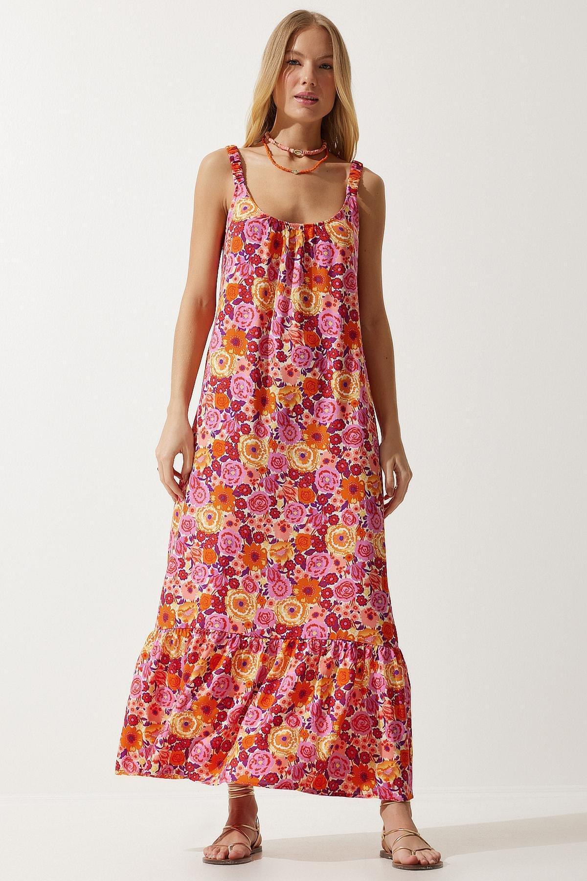 Womens Orange Elastic Strap Patterned Long Knitted Dress UB00242, single, , large image number 0