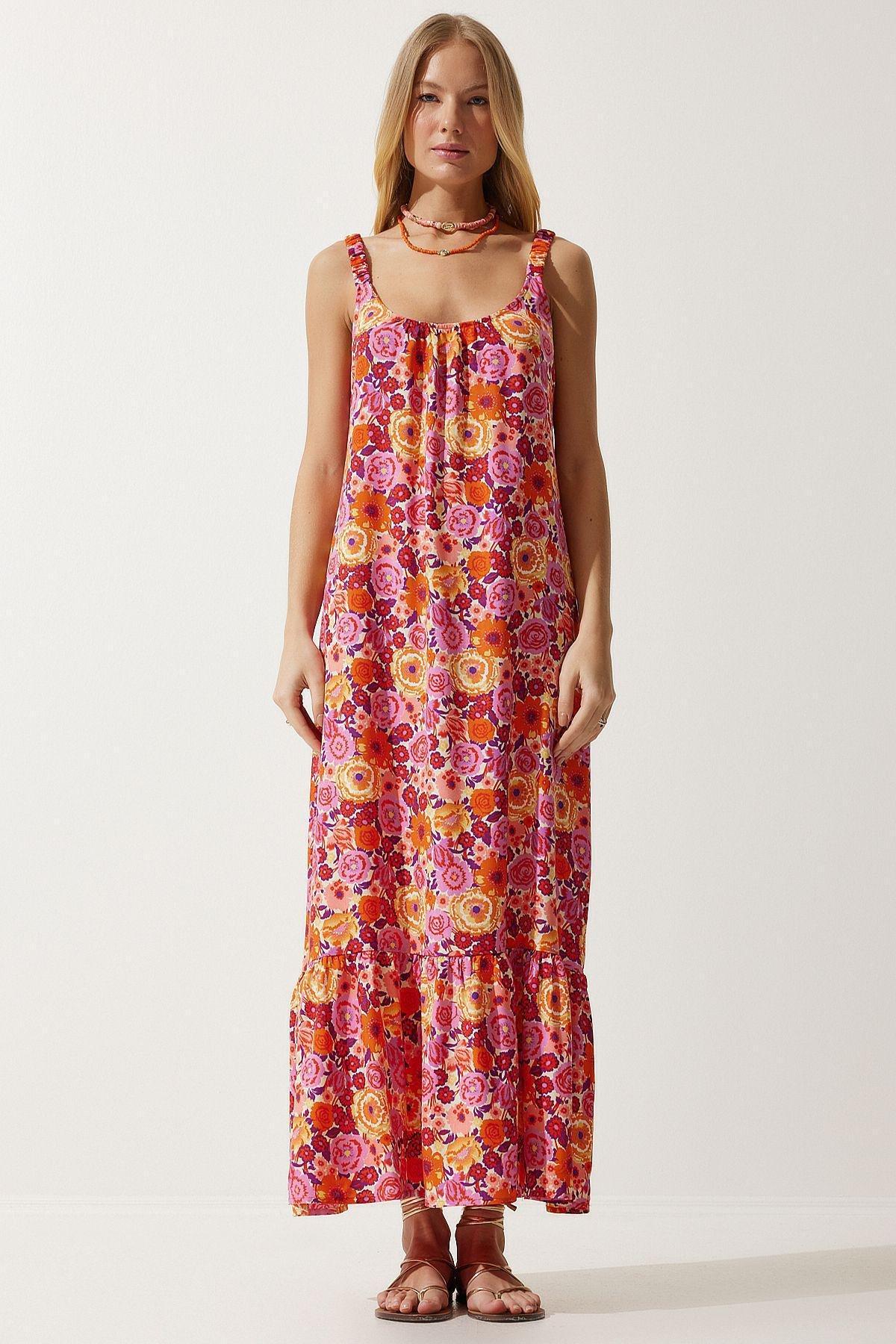 Womens Orange Elastic Strap Patterned Long Knitted Dress UB00242, single, , large image number 1