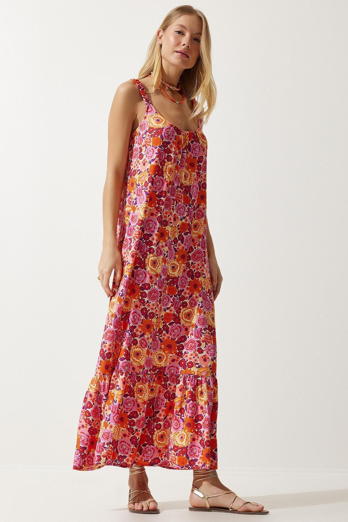 Womens Orange Elastic Strap Patterned Long Knitted Dress UB00242, single, , large image number 2