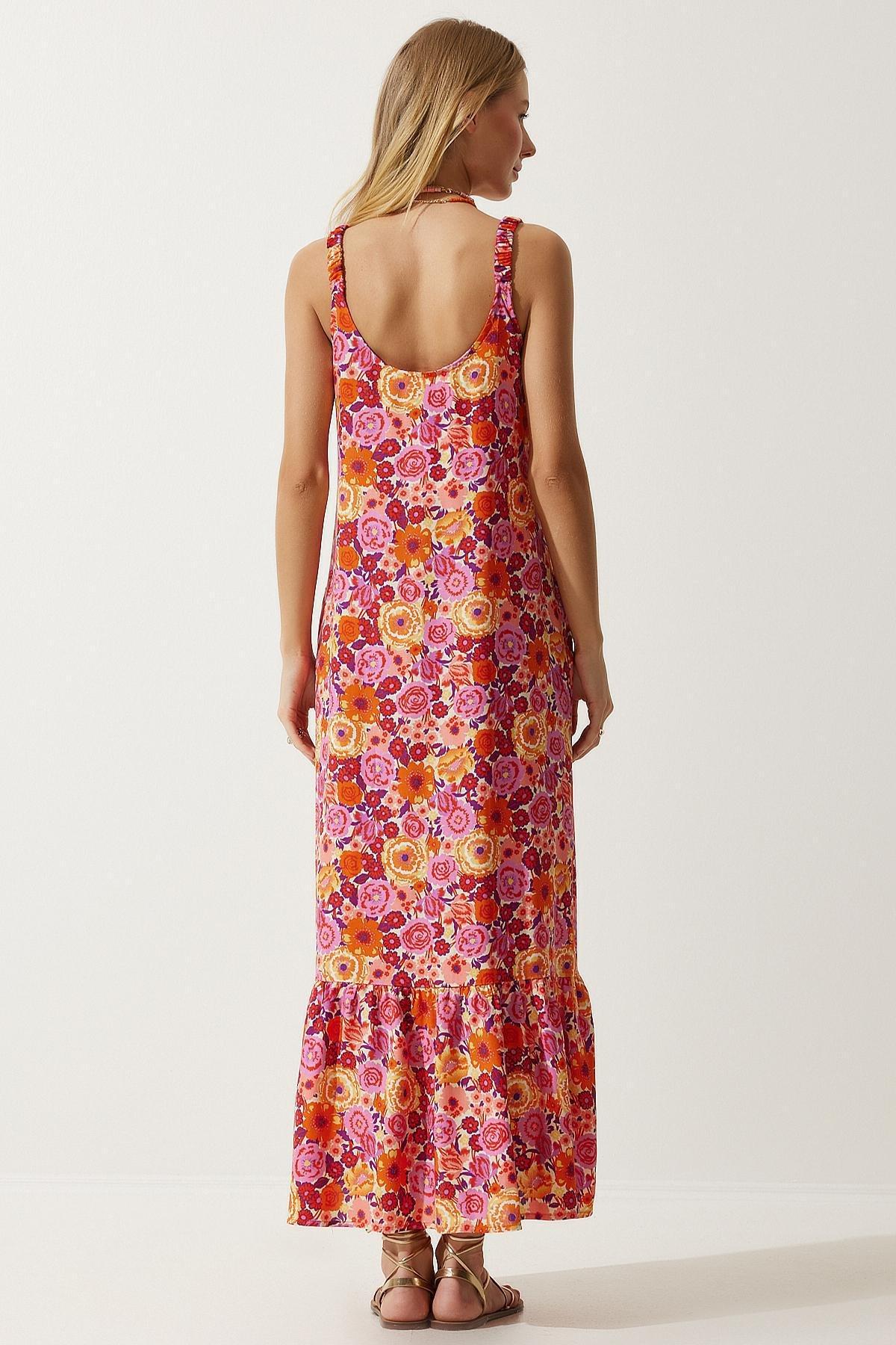 Womens Orange Elastic Strap Patterned Long Knitted Dress UB00242, single, , large image number 5