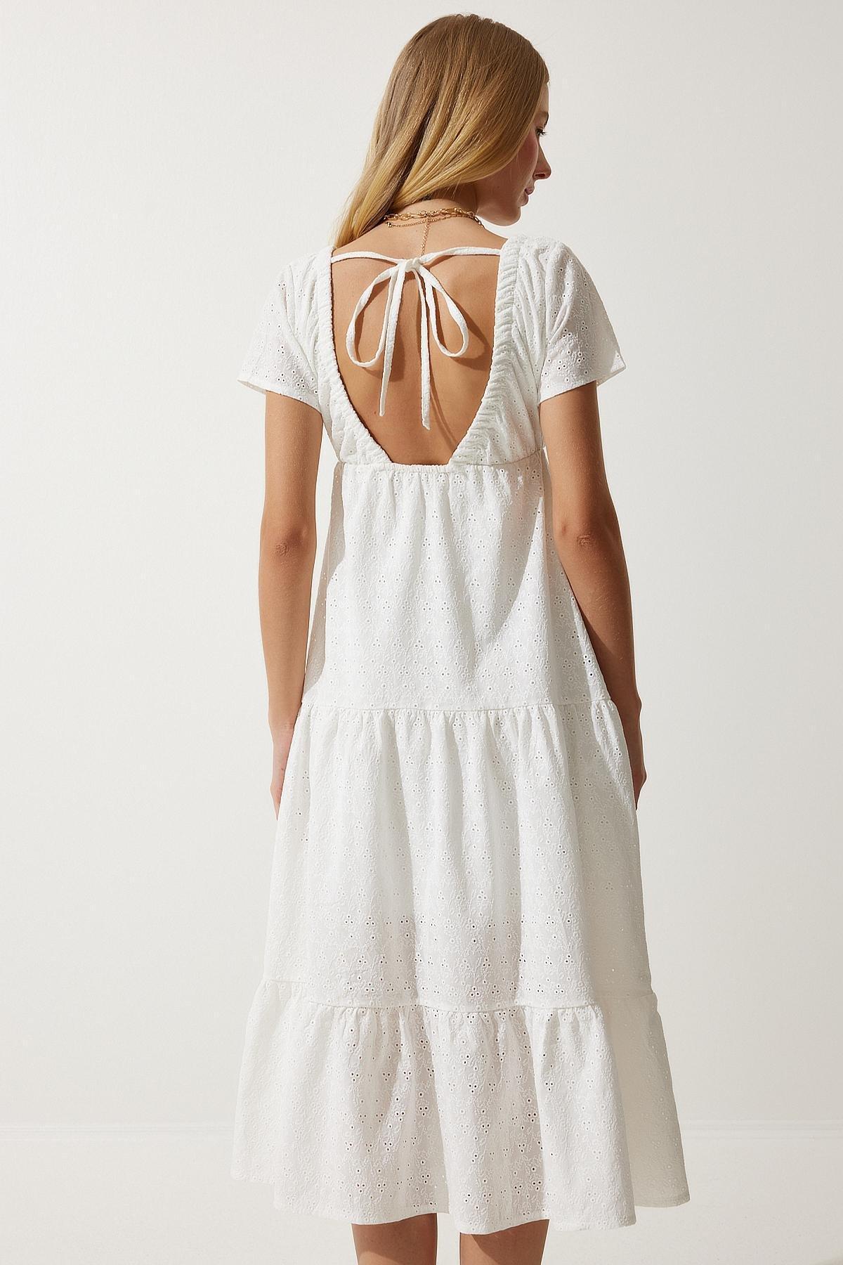 Ecru Textured Milkmaid Midi Dress, Ecru, large image number 5