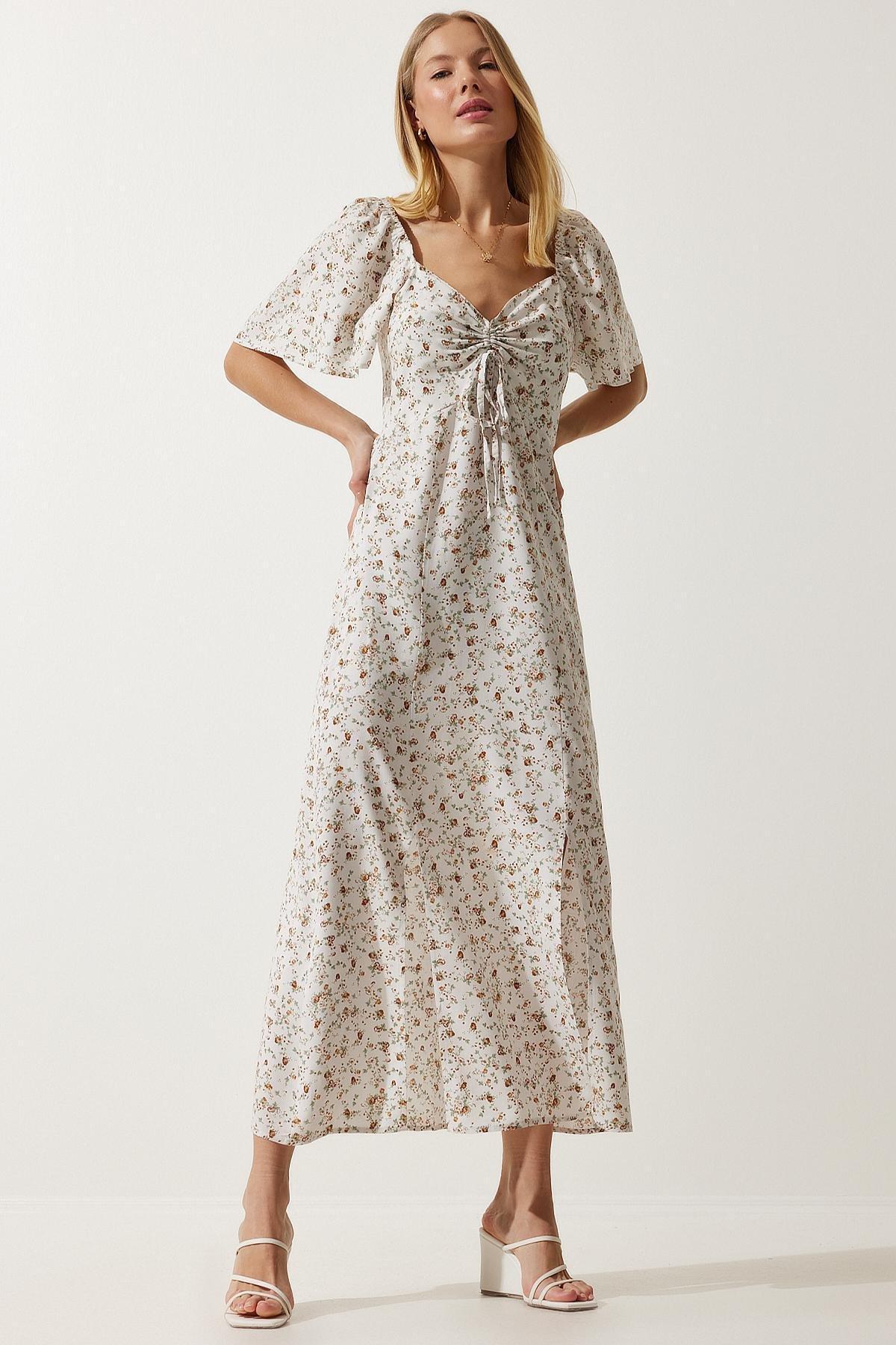 Ecru Slit Detailed Flounce Dress, Ecru, large image number 0
