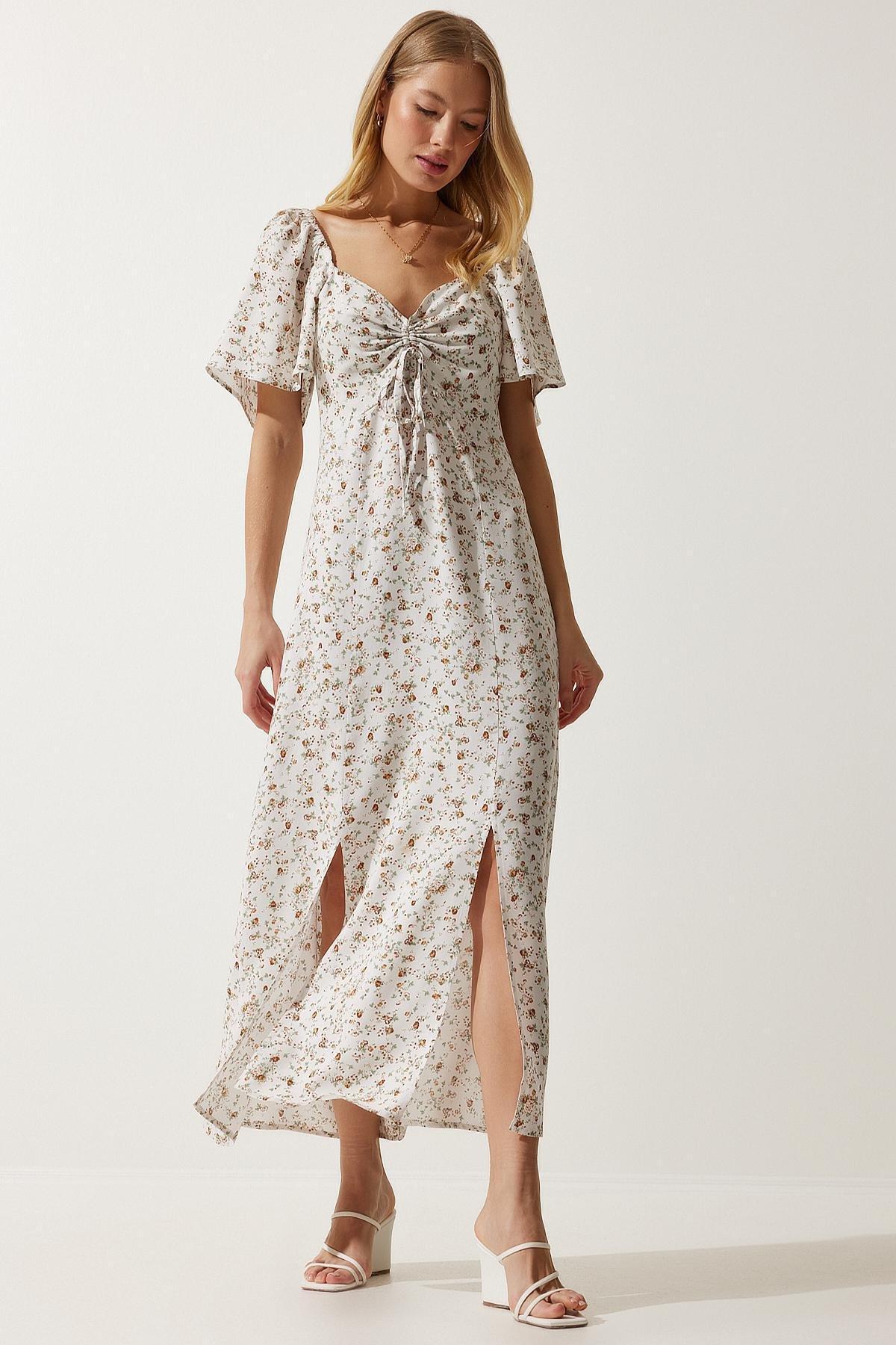Ecru Slit Detailed Flounce Dress, Ecru, large image number 3