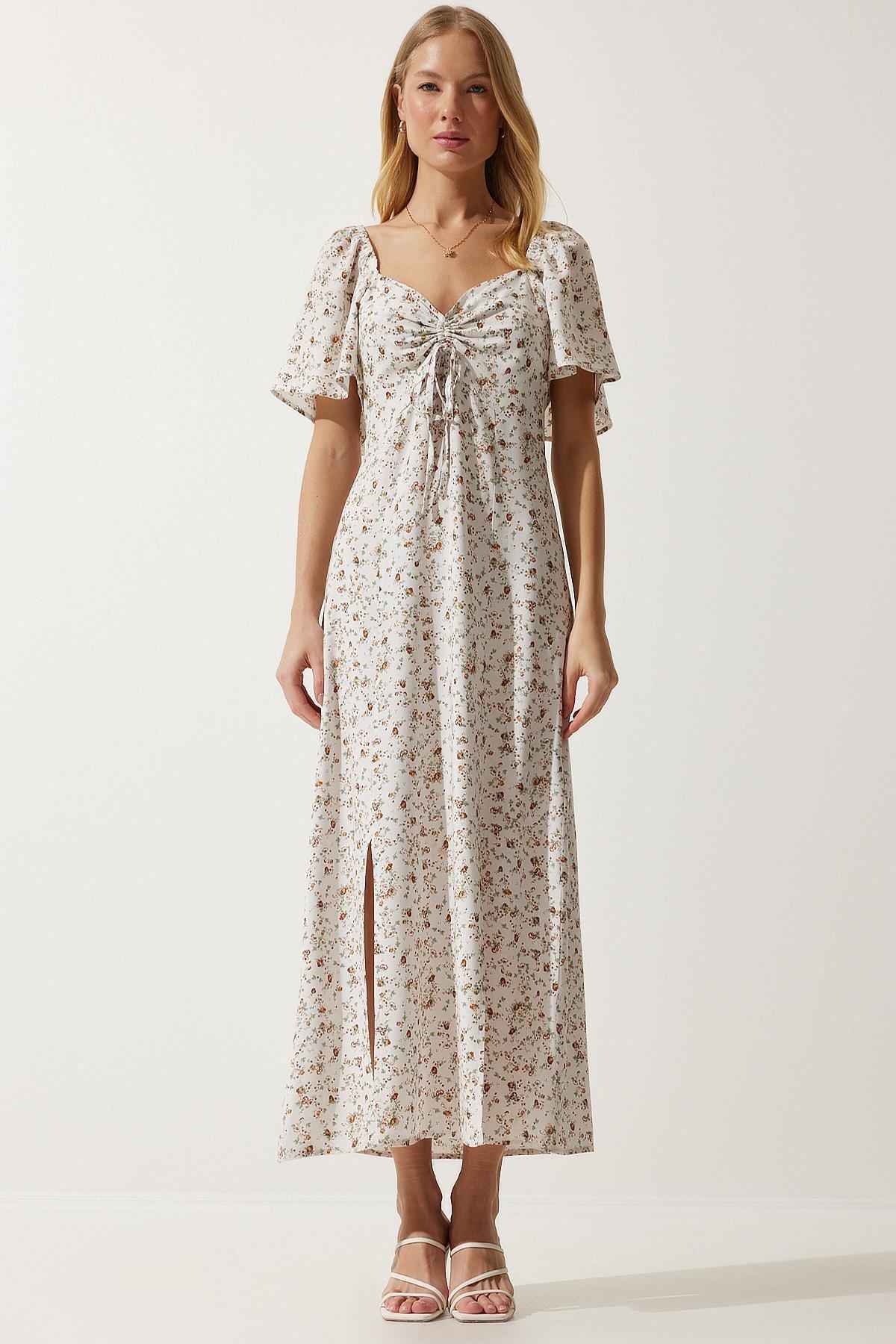 Ecru Slit Detailed Flounce Dress, Ecru, large image number 4