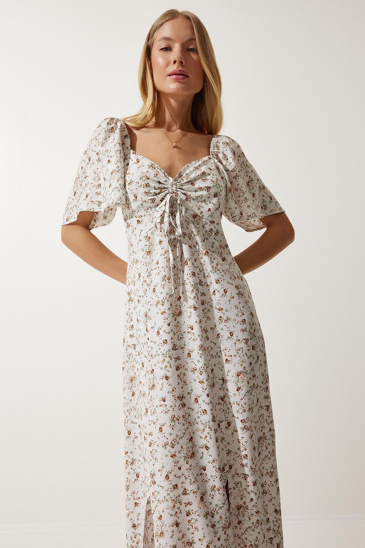 Ecru Slit Detailed Flounce Dress, Ecru, large image number 5