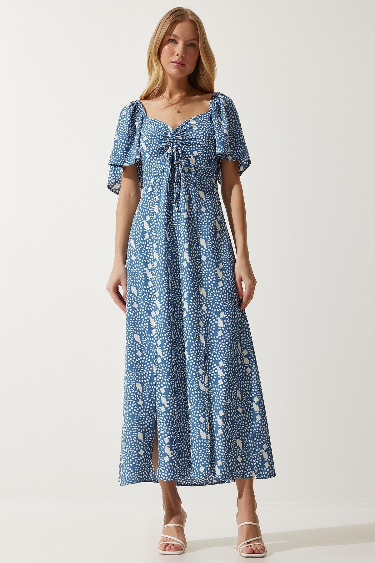 Blue Slit Detailed Flounce Dress, , large image number 2