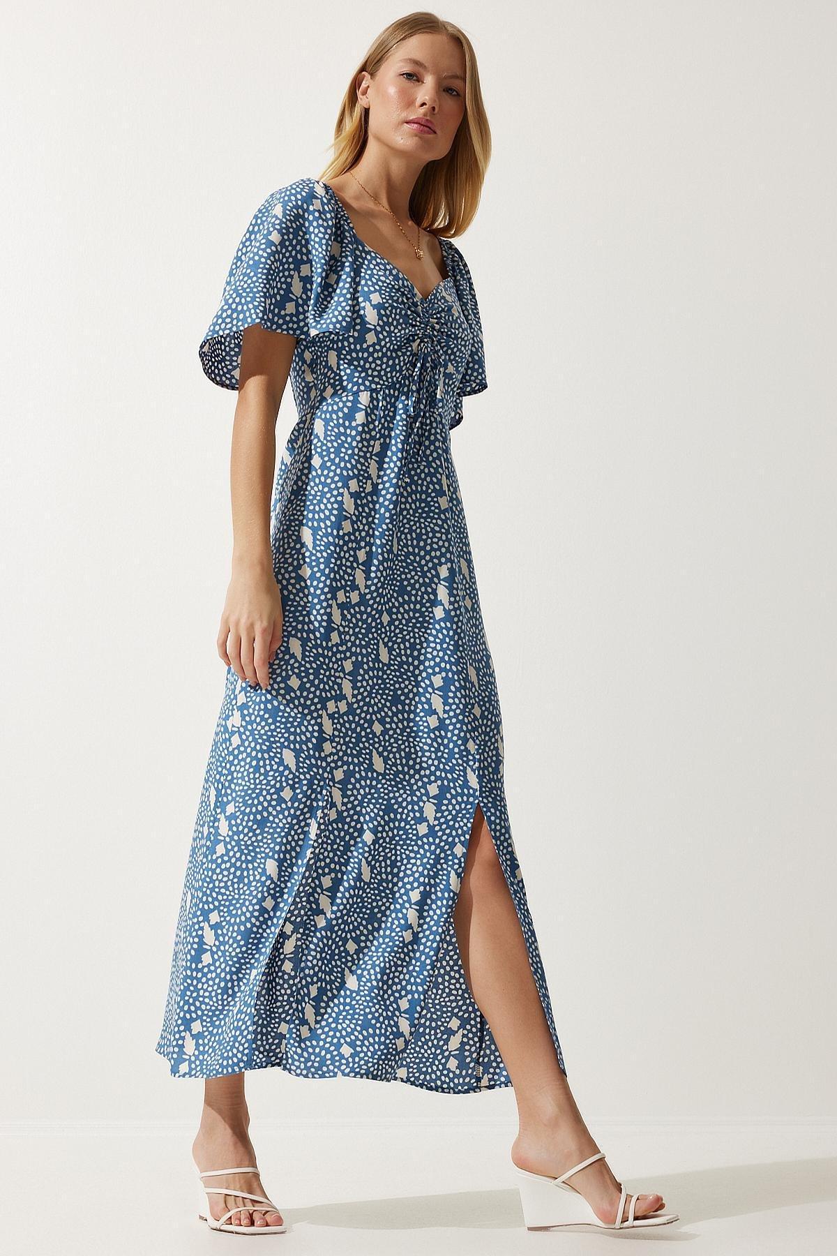 Blue Slit Detailed Flounce Dress, , large image number 3