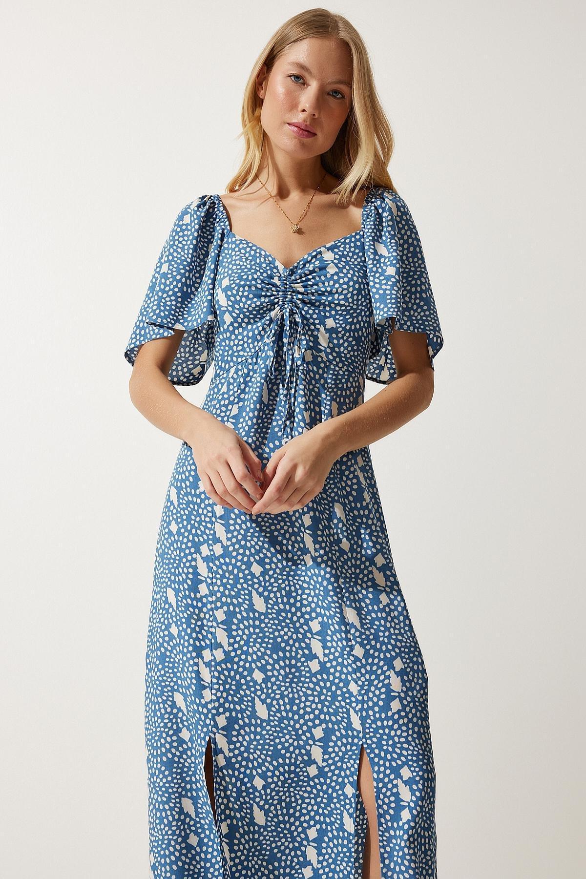 Blue Slit Detailed Flounce Dress, , large image number 4