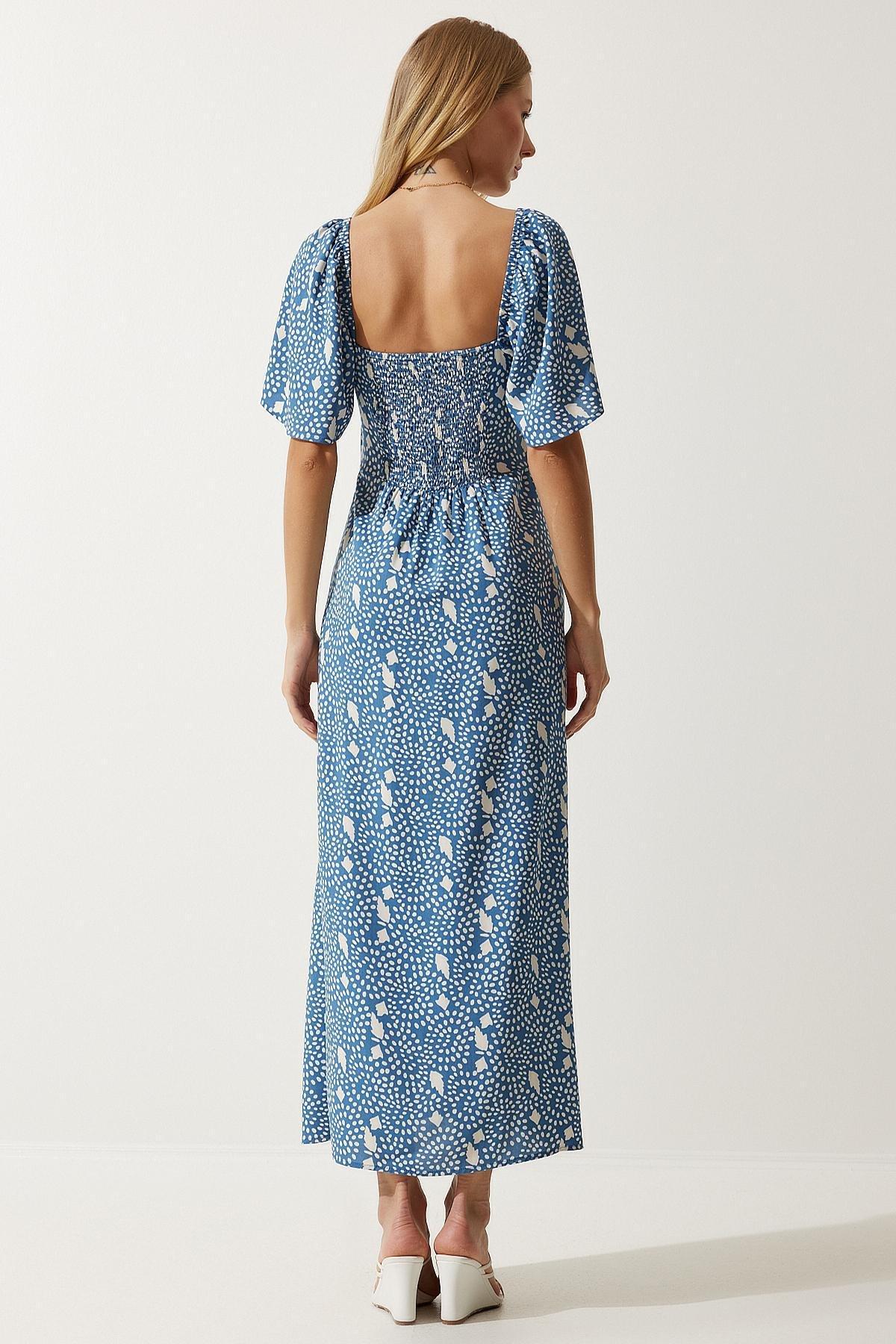 Blue Slit Detailed Flounce Dress, , large image number 6