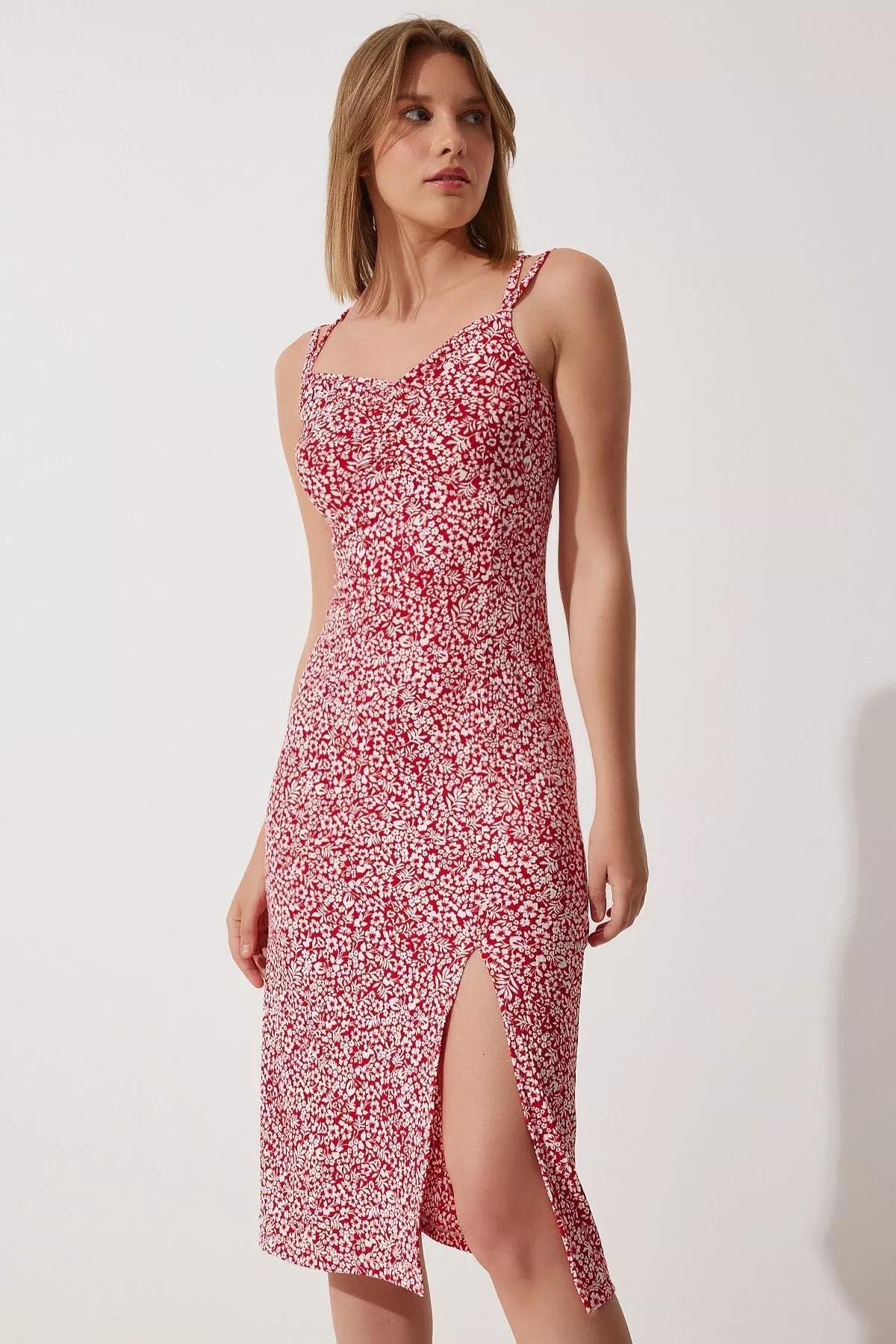 Red Double Strap Patterned Dress, C101_5690, large image number 0