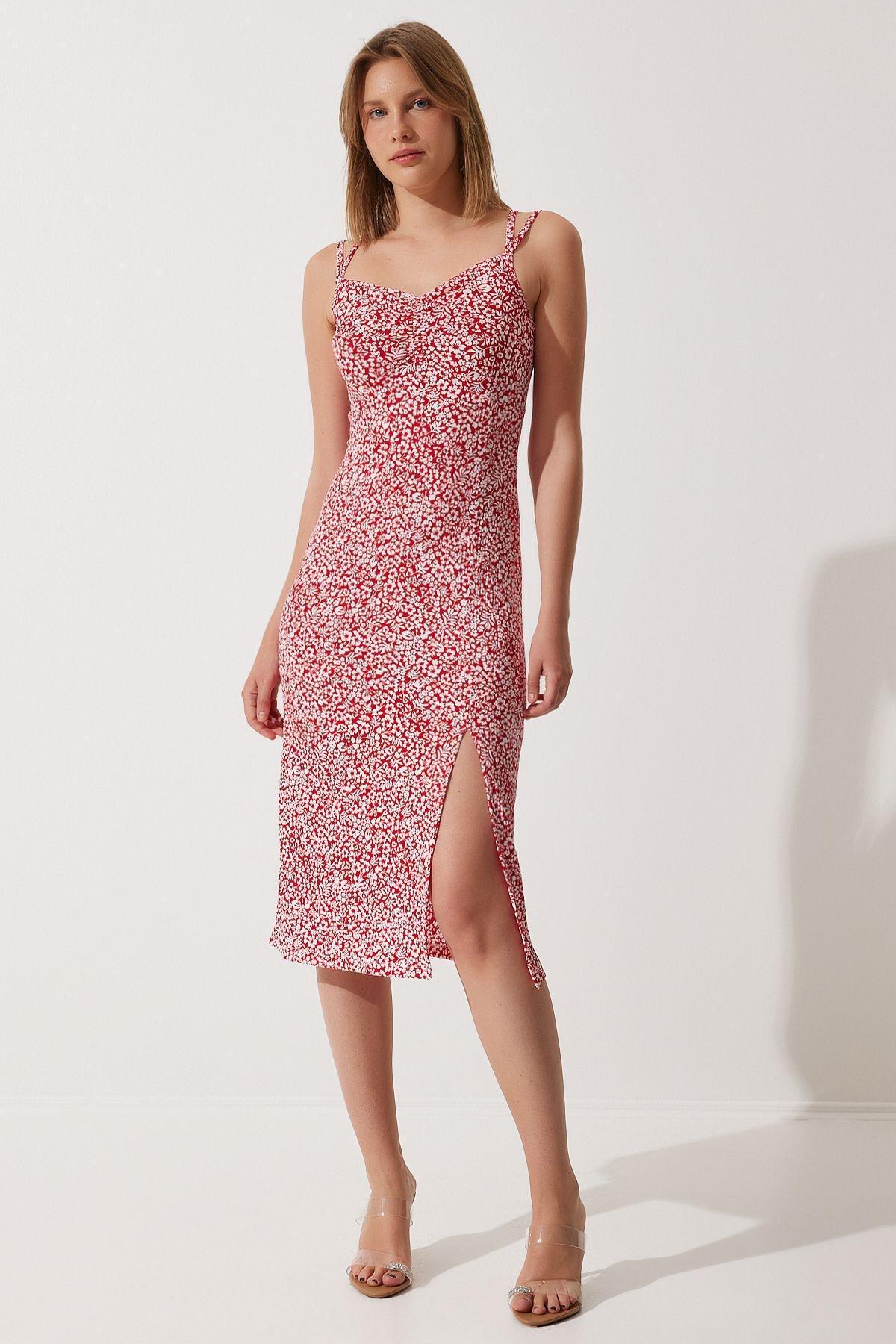 Red Double Strap Patterned Dress, C101_5690, large image number 1