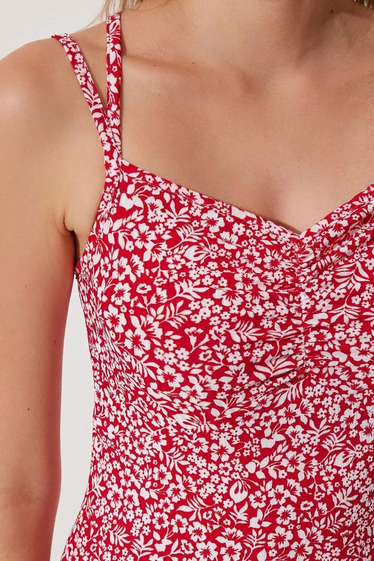 Red Double Strap Patterned Dress, C101_5690, large image number 3