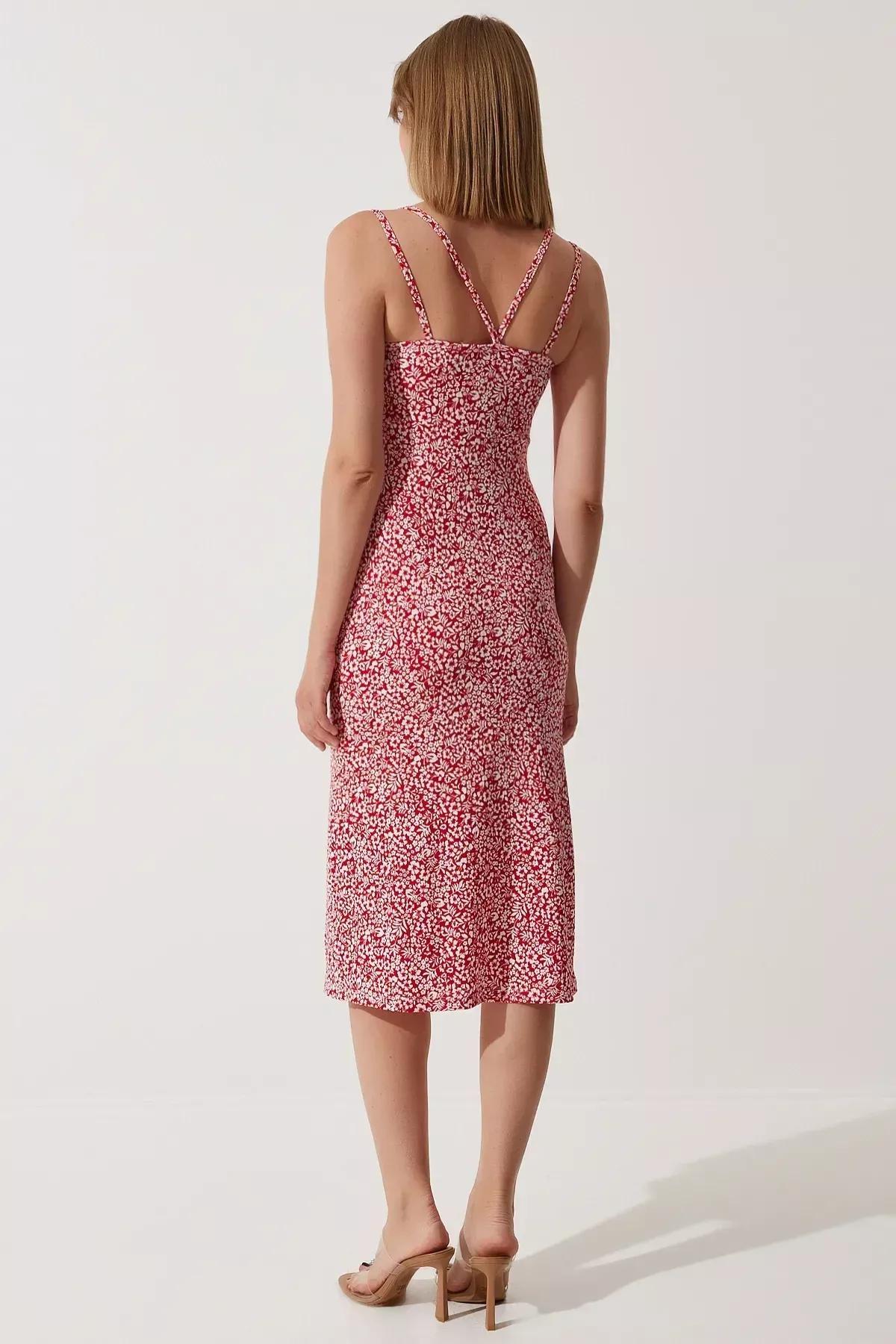 Red Double Strap Patterned Dress, C101_5690, large image number 4