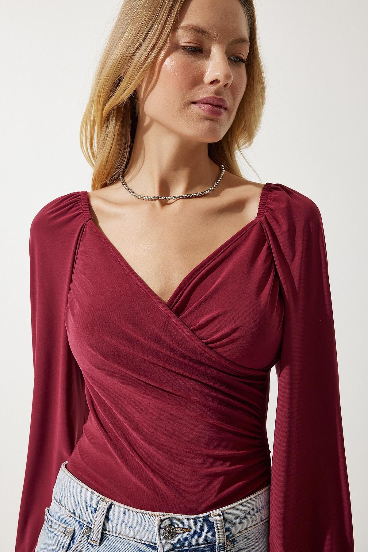Red Ruched Romantic Blouse, CHERRY, large image number 0