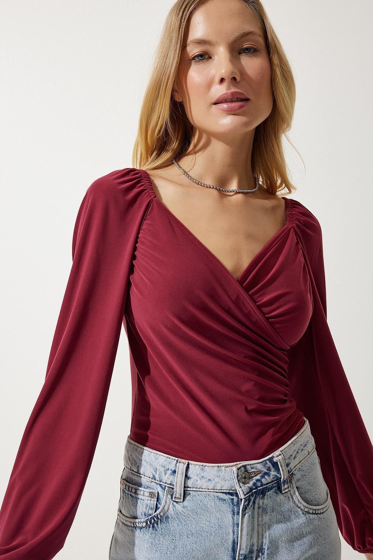 Red Ruched Romantic Blouse, CHERRY, large image number 3